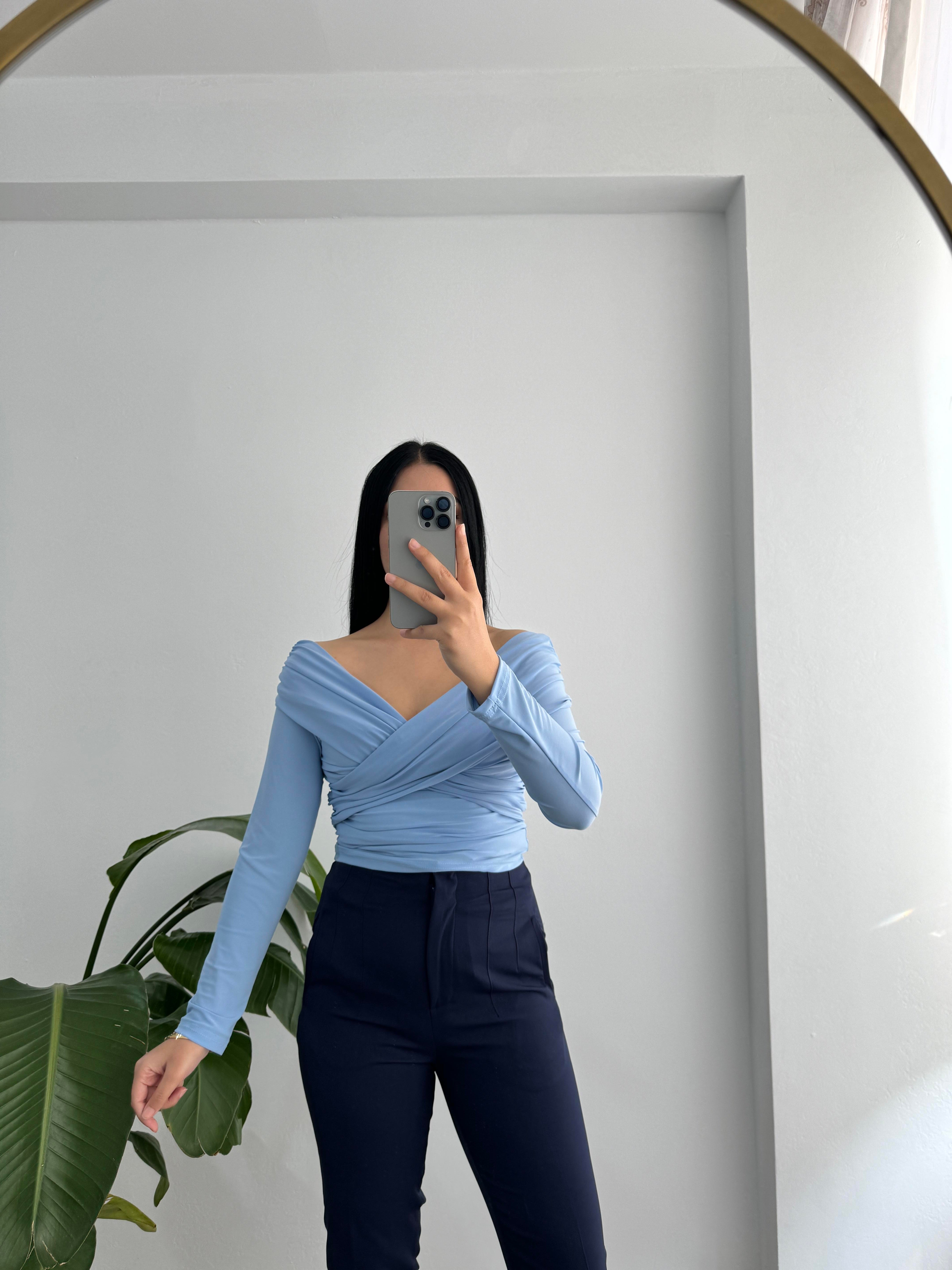 Bebe Mavisi Çapraz Yaka Bluz