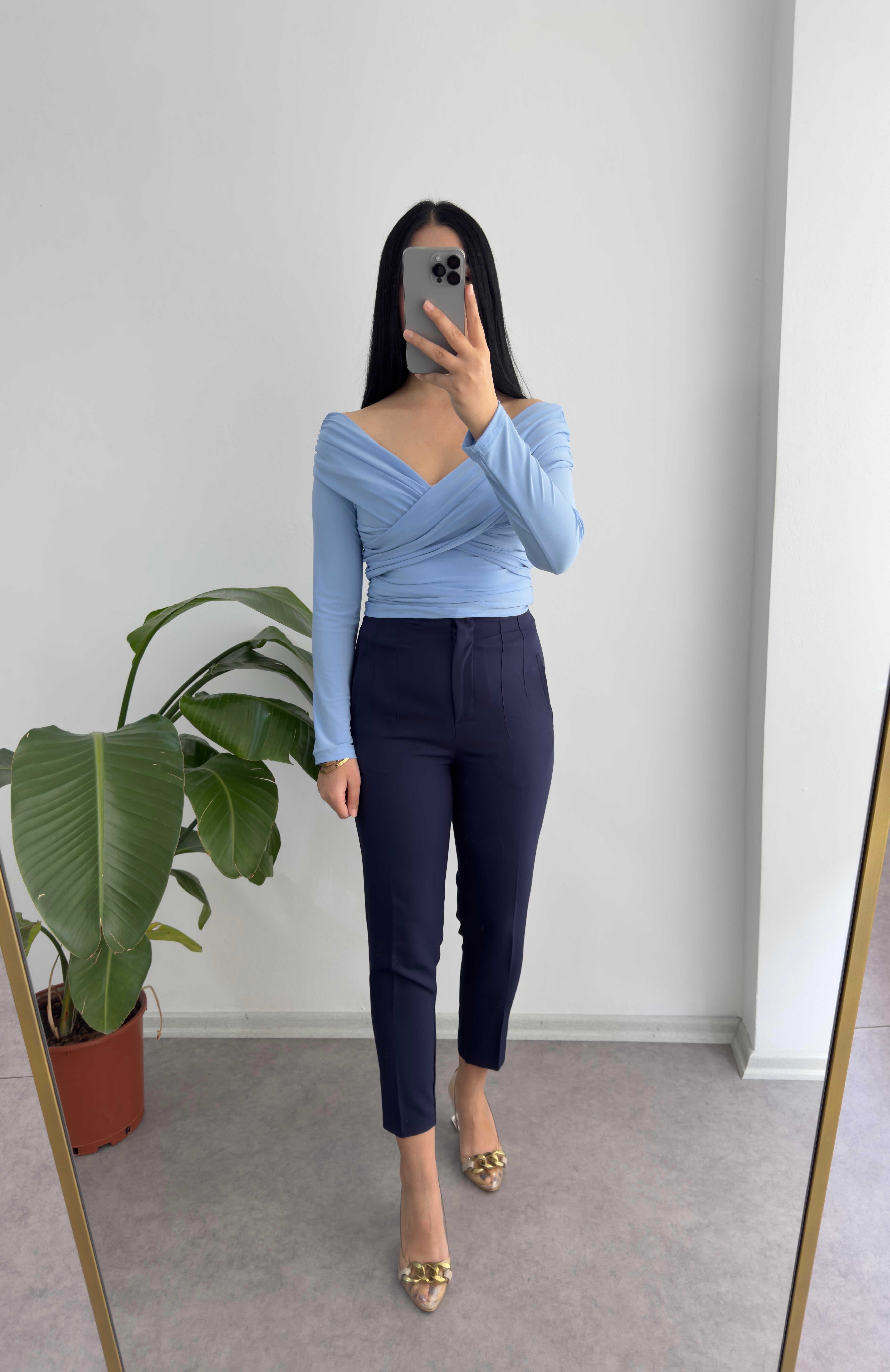 Bebe Mavisi Çapraz Yaka Bluz