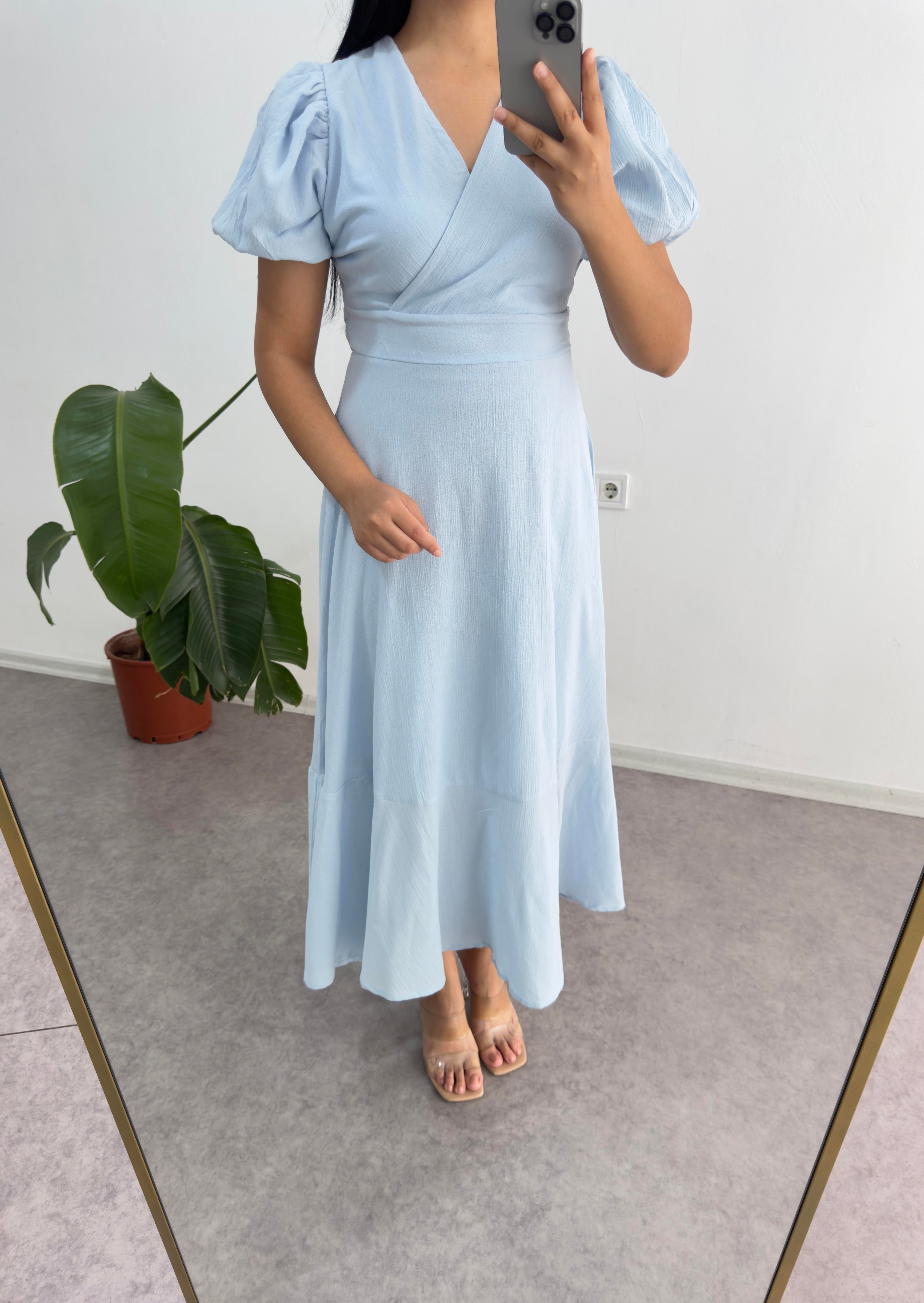 Bebe Mavisi Keten Elbise