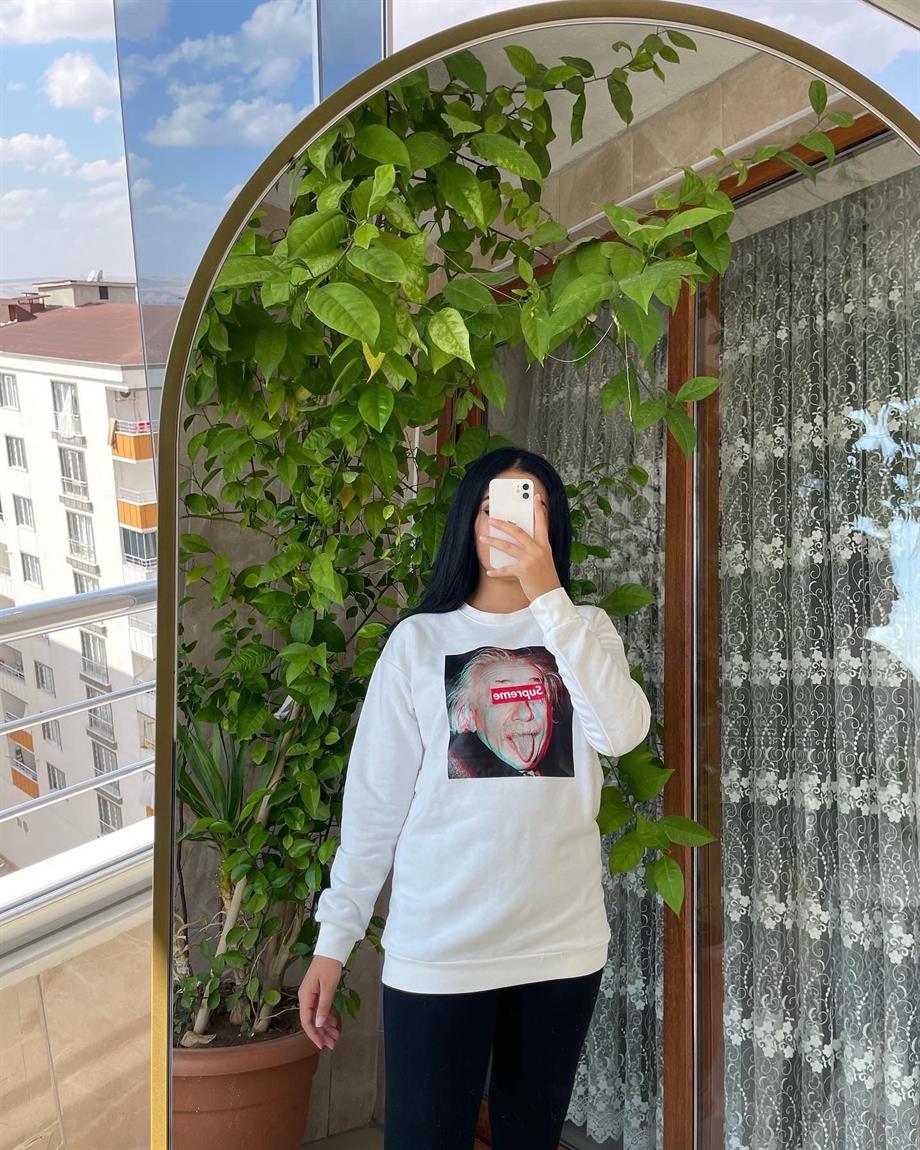 BEYAZ BASKILI SWEATSHİRT