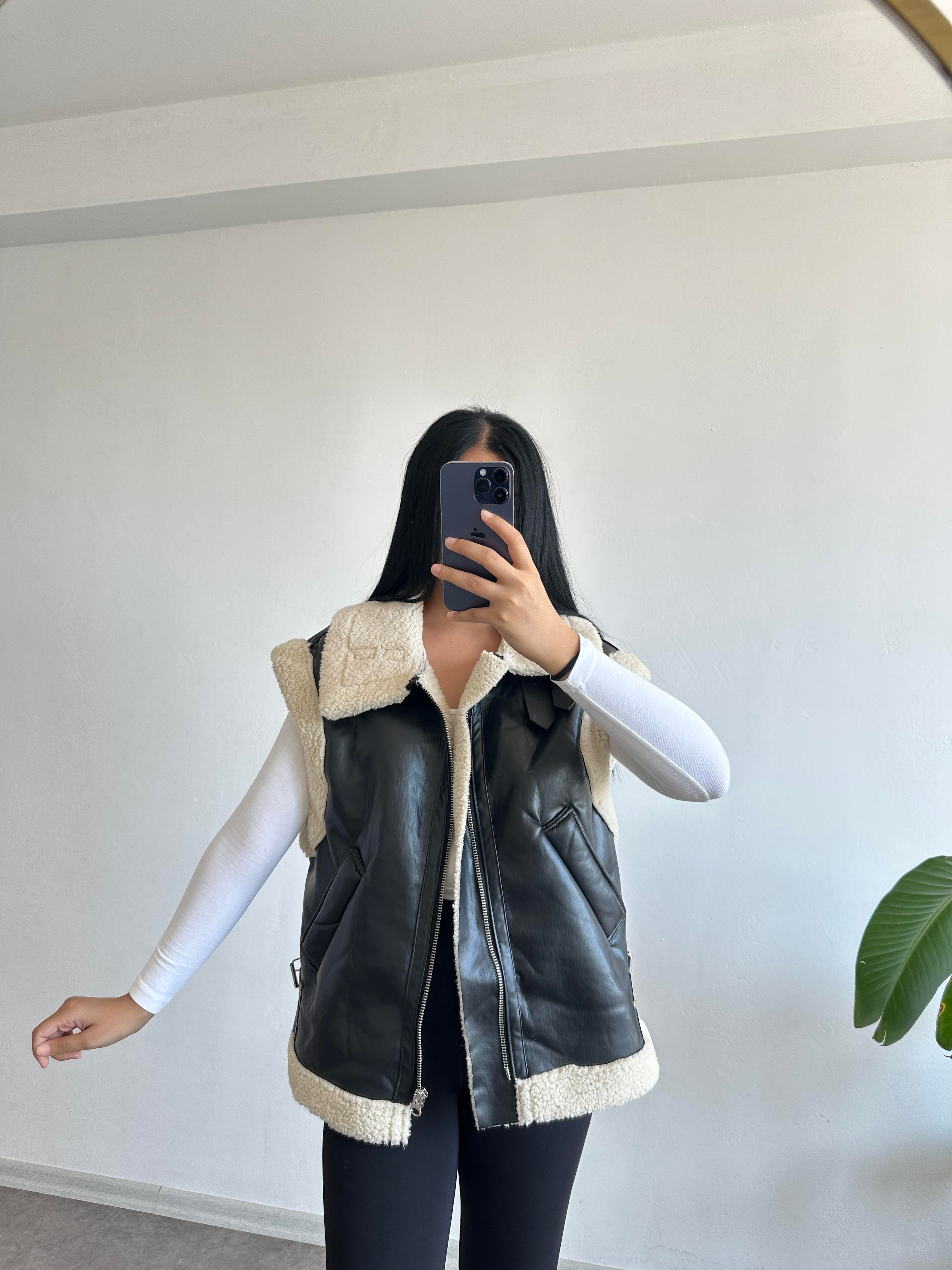 Biker yelek içi teddy dışı deri