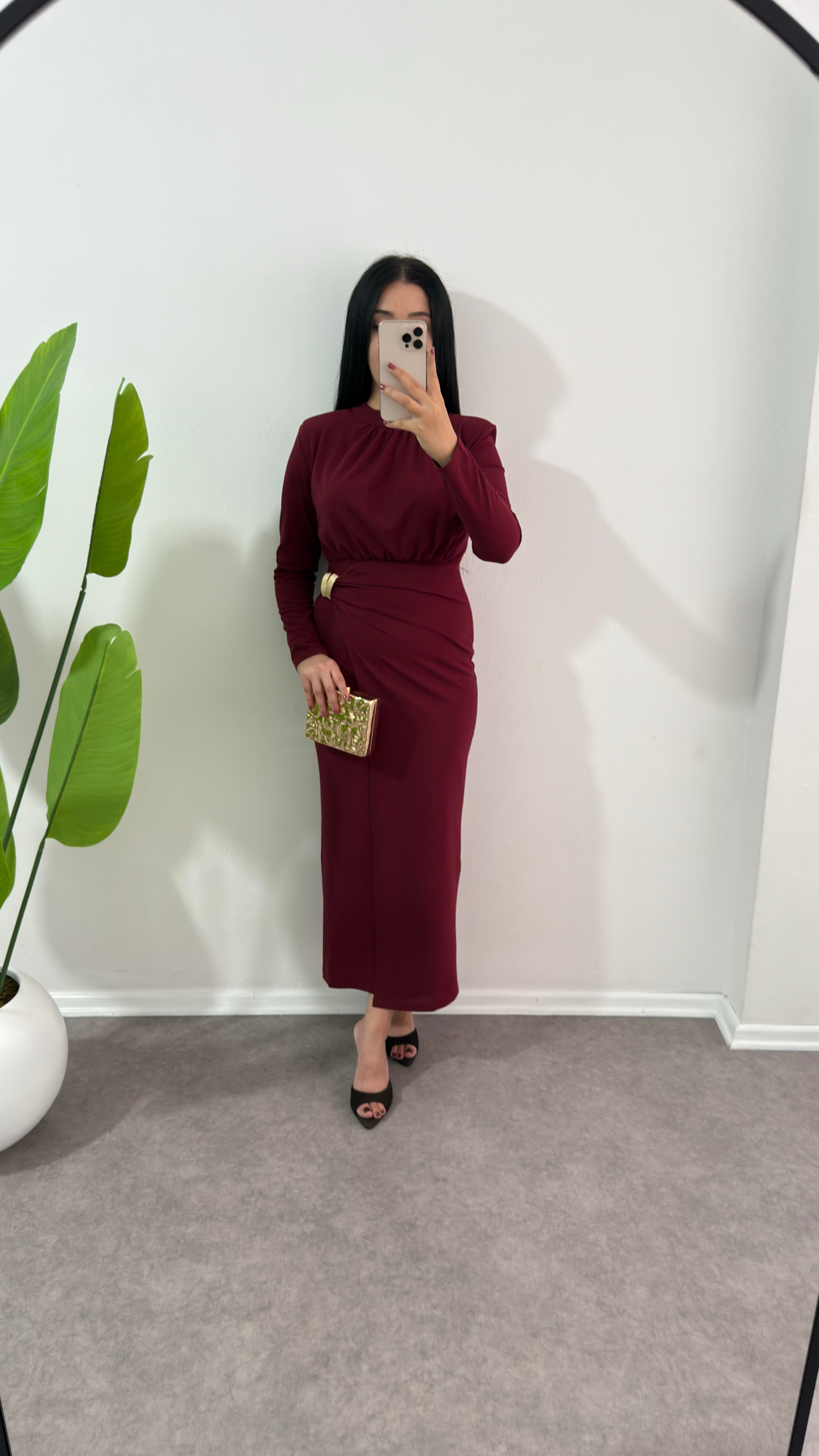 Bordo Sever Krep Elbise