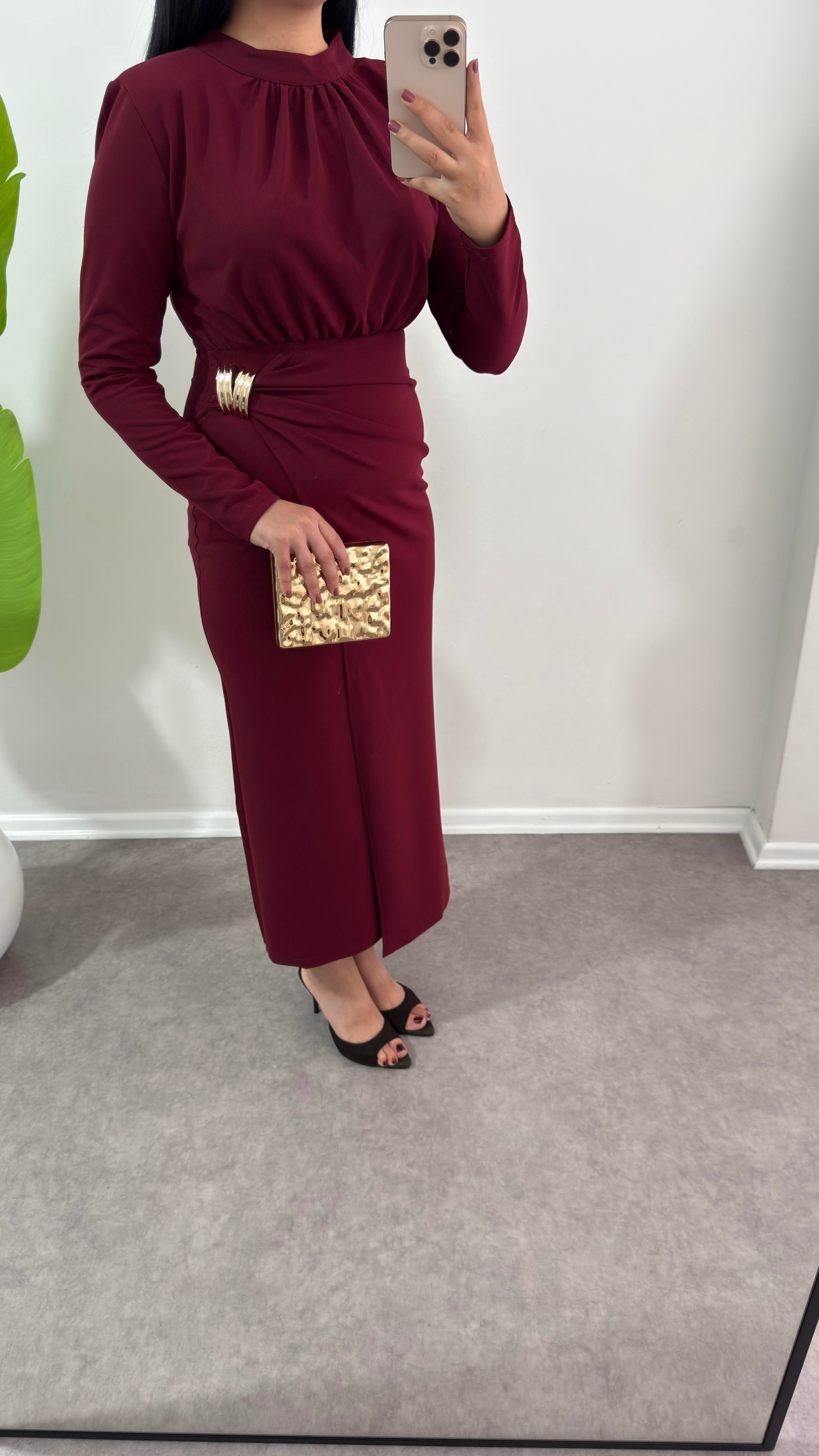 Bordo Sever Krep Elbise