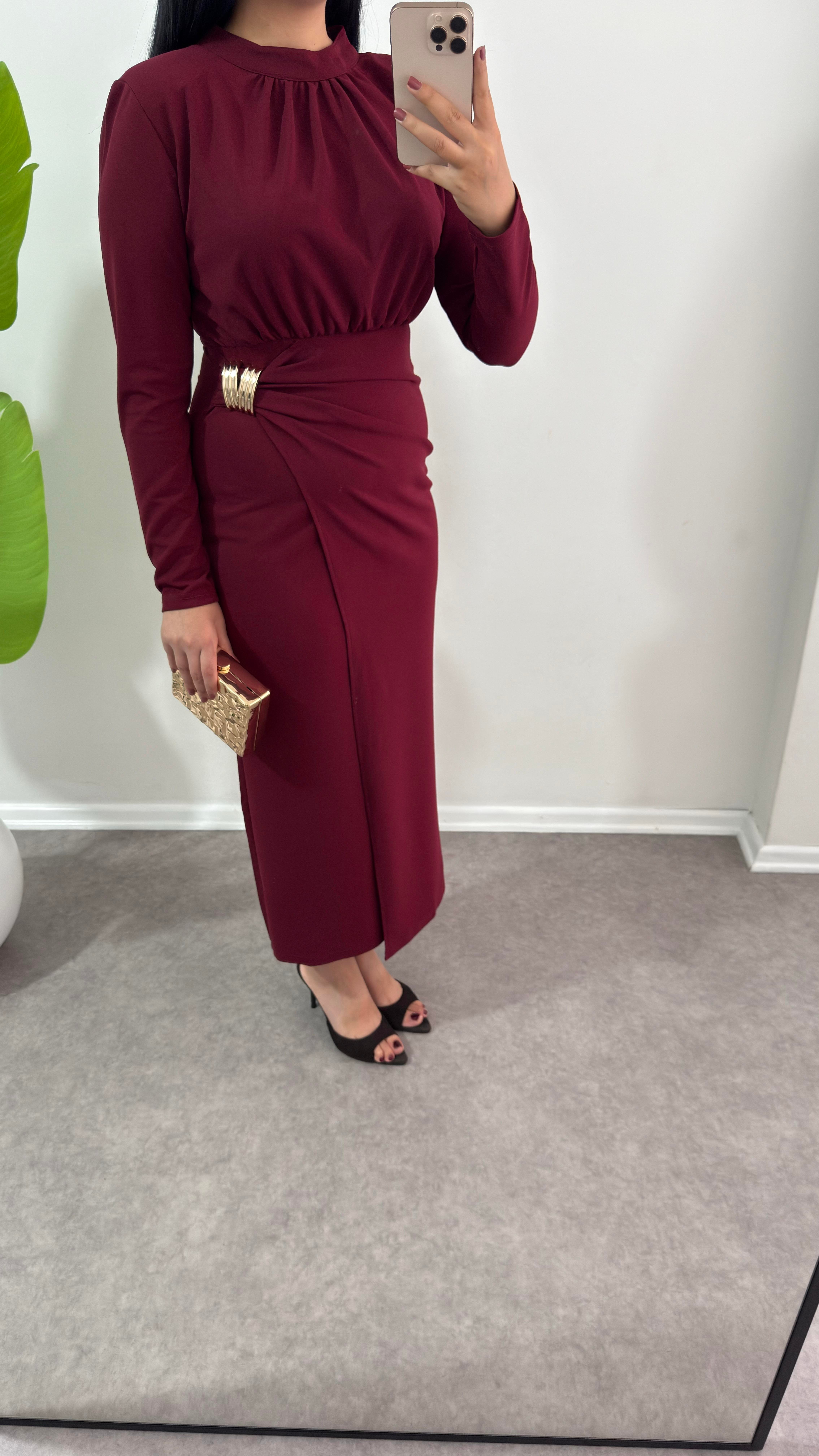 Bordo Sever Krep Elbise