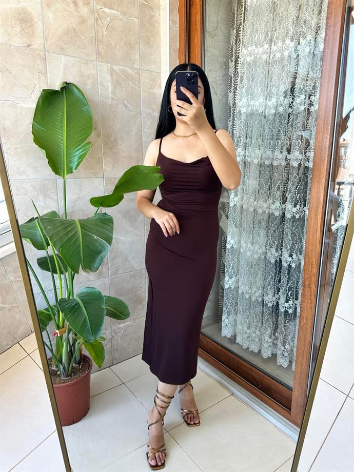 Buzy askı kol elbise 