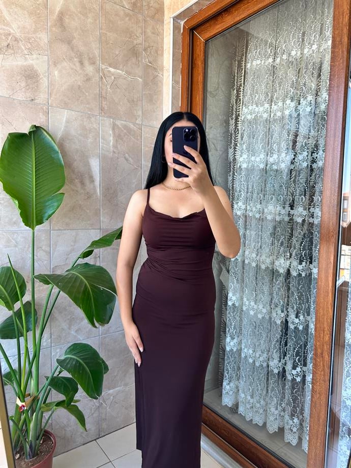 Buzy askı kol elbise 