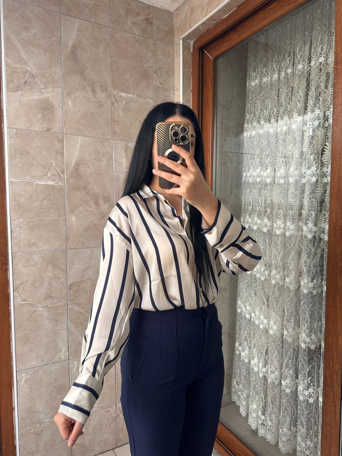 ÇİZGİLİ SATEN GÖMLEK