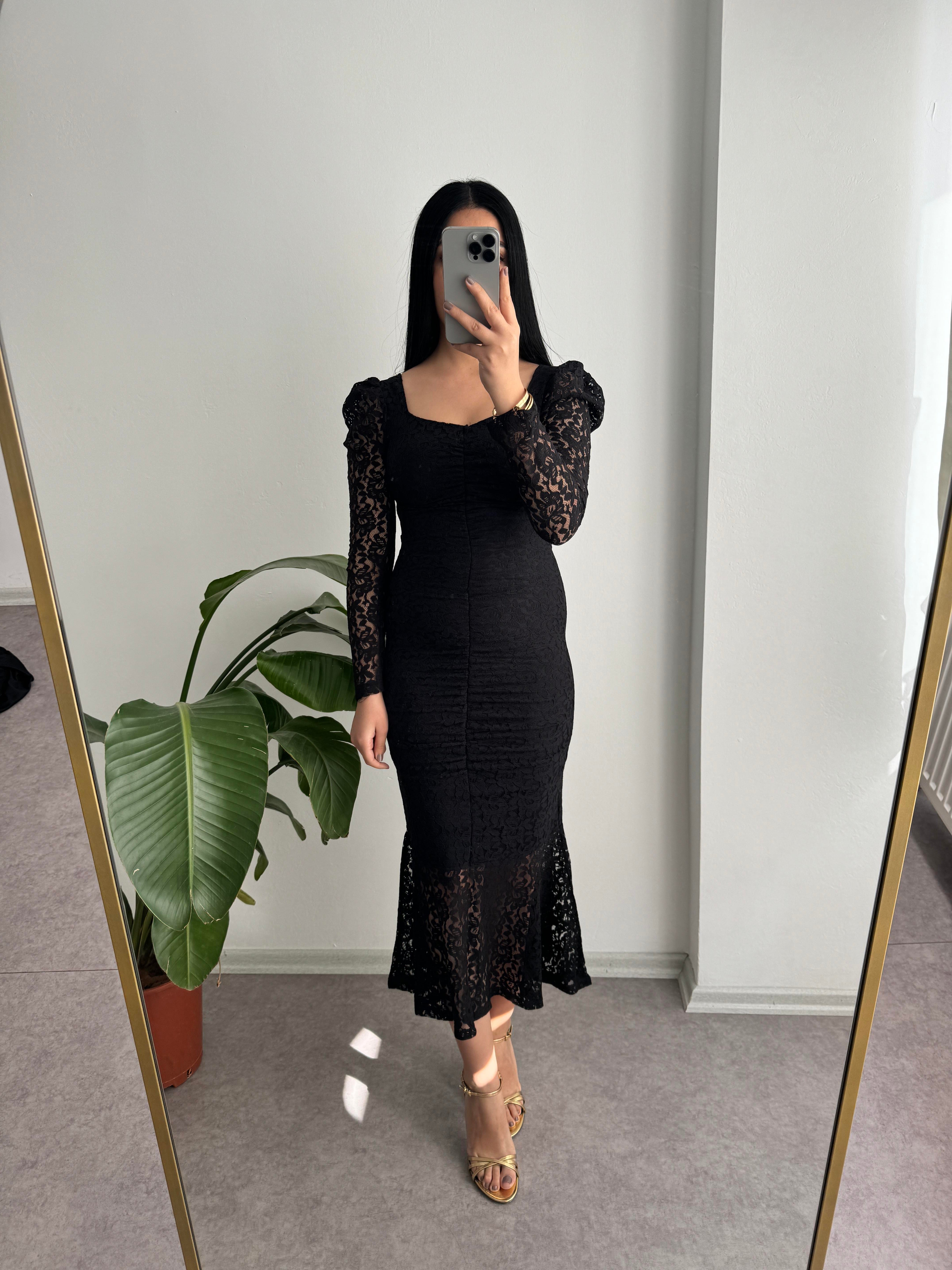 Dantel Balık Model Midi Elbise