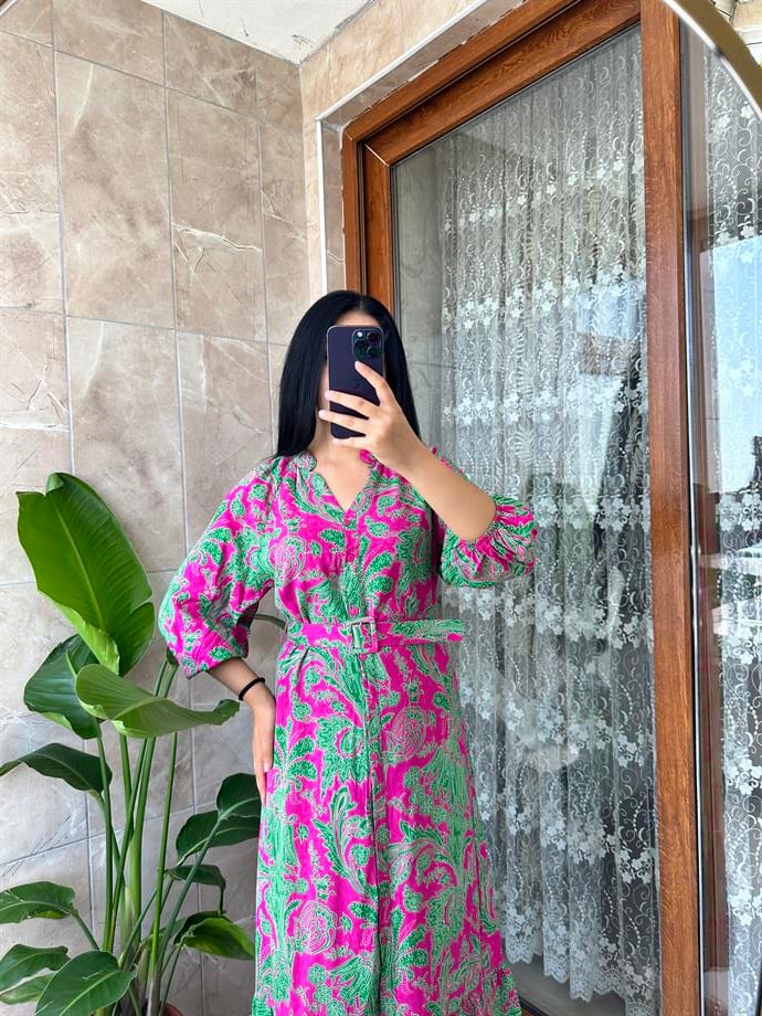 Desenli viskon elbise