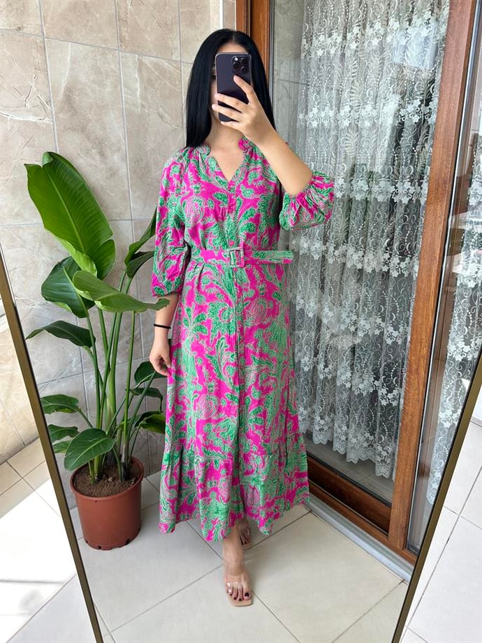 Desenli viskon elbise