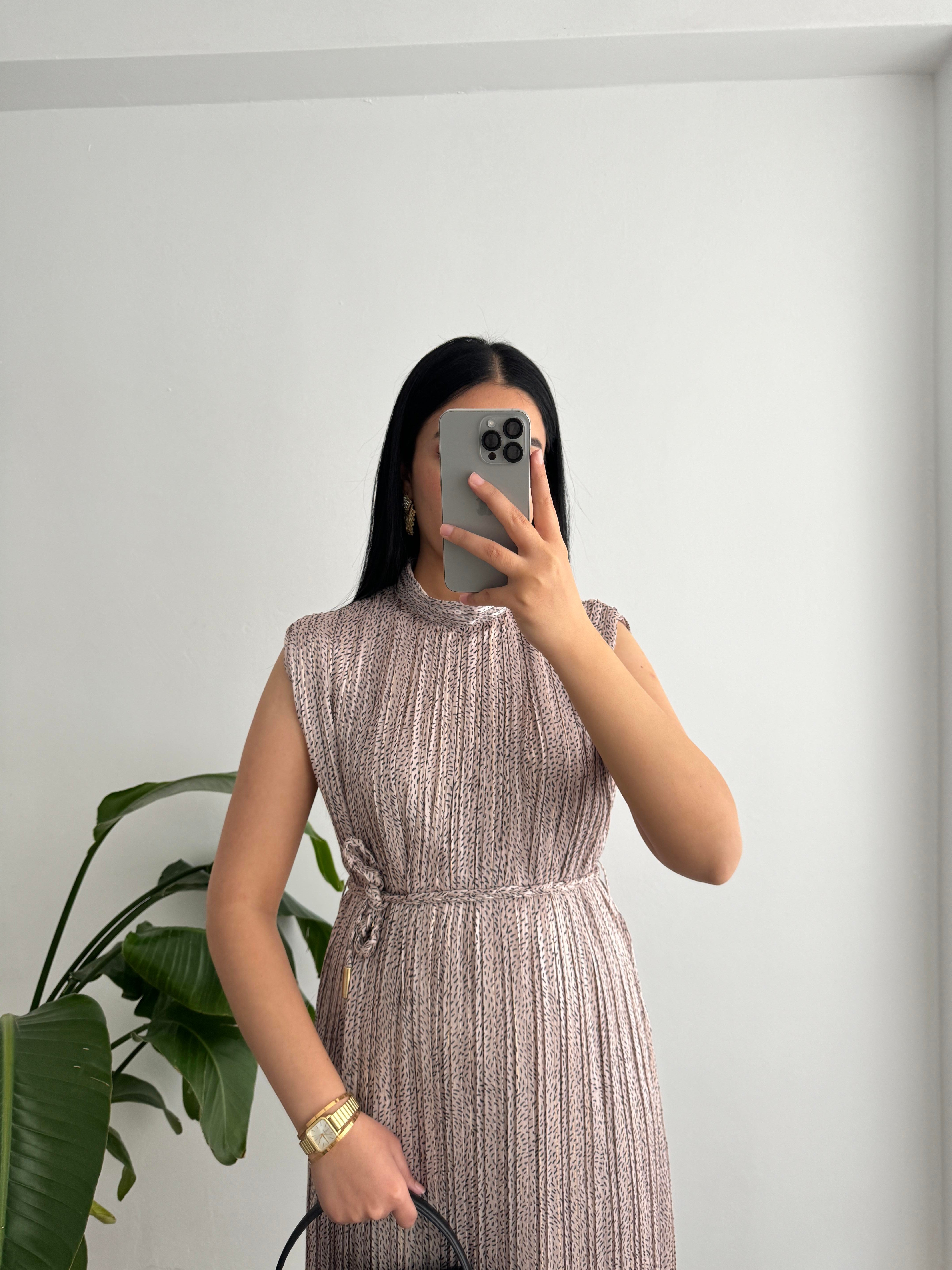 Dik Yaka Piliseli Elbise