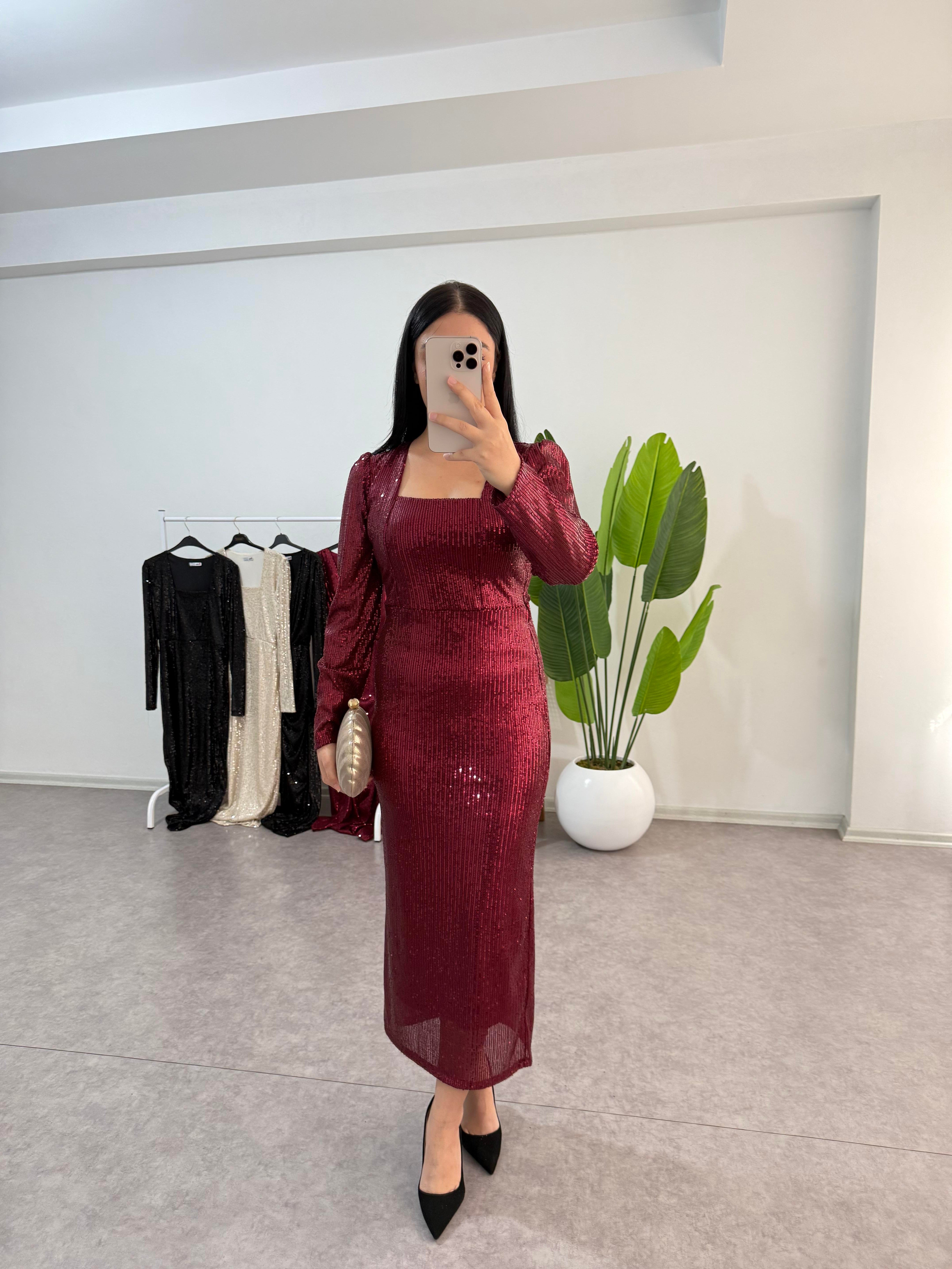 Dora Bordo Payetli Elbise