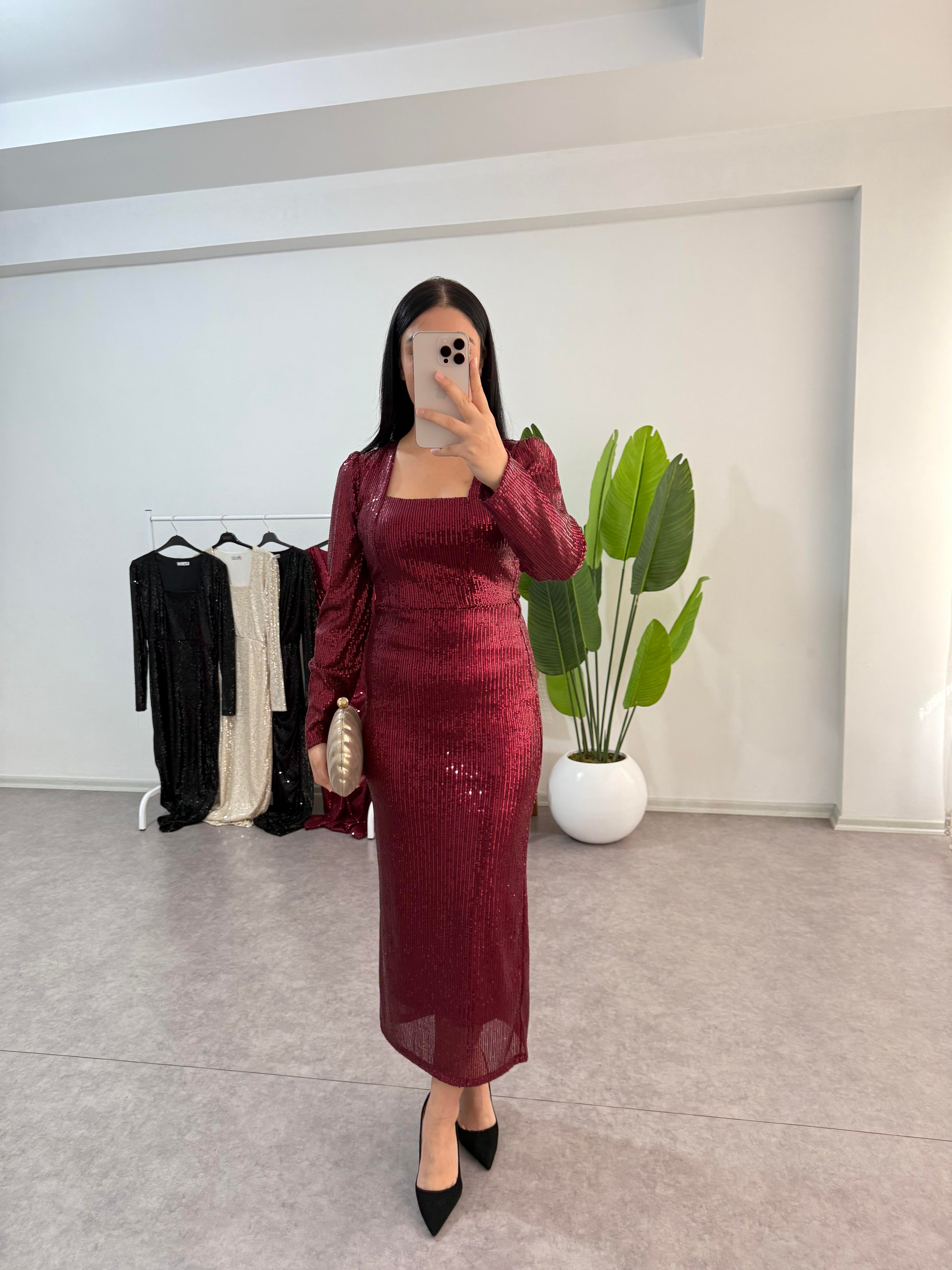 Dora Bordo Payetli Elbise