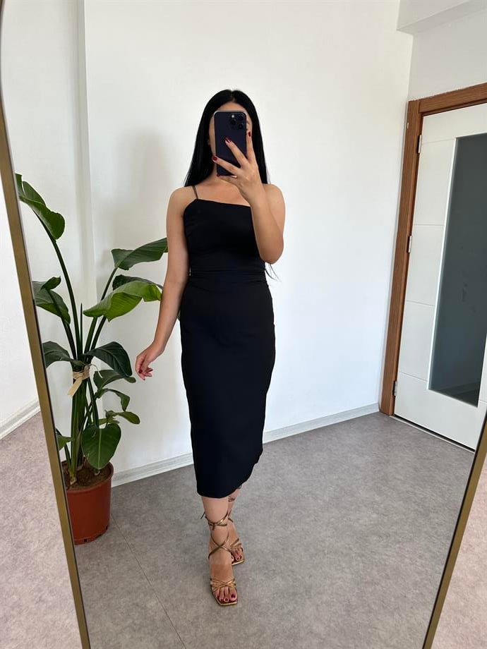 Elbise siyah tek kol