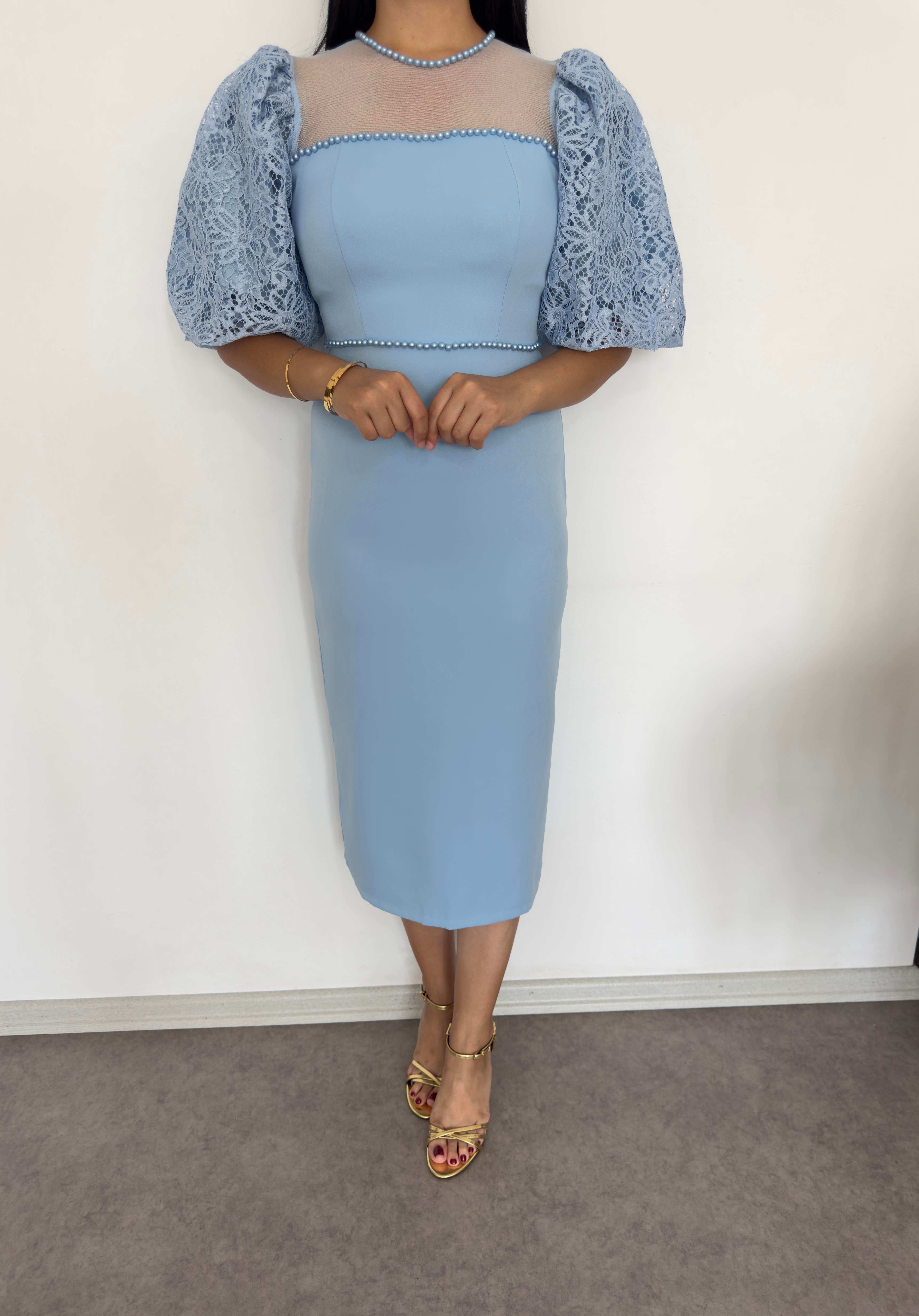 Elis Mavi İncili Elbise 