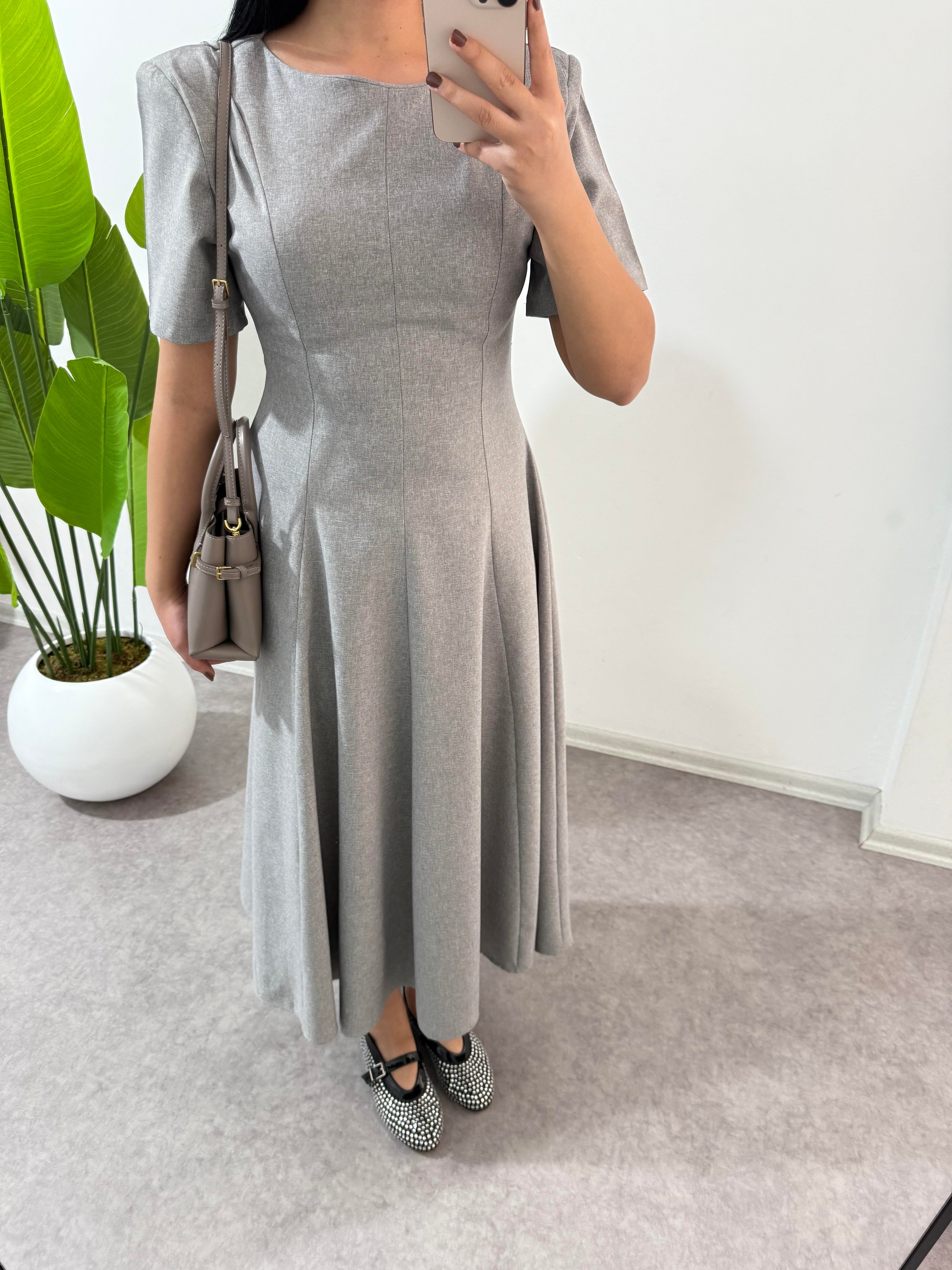 Gri Setre Midi Boy Elbise