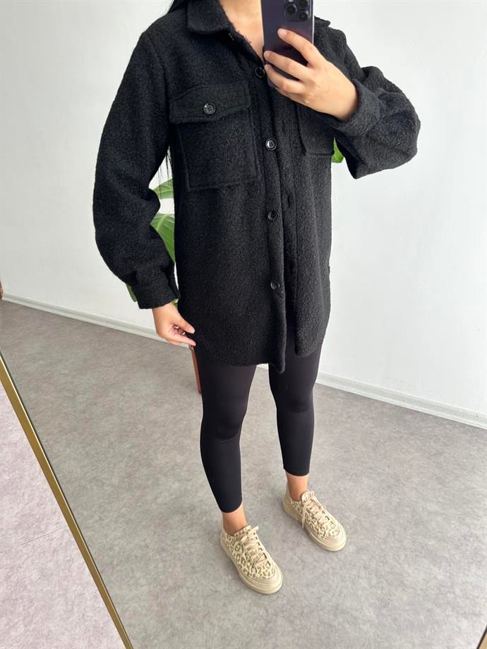 Kalın kaşe gömlek siyah