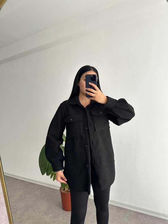 Kalın kaşe gömlek siyah