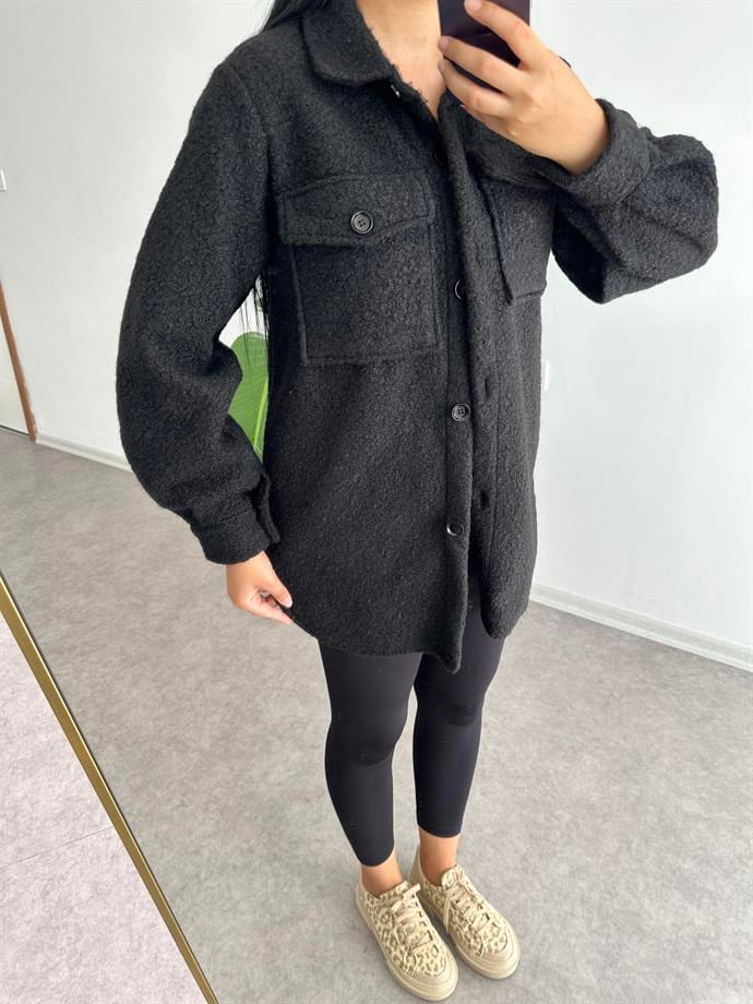 Kalın kaşe gömlek siyah