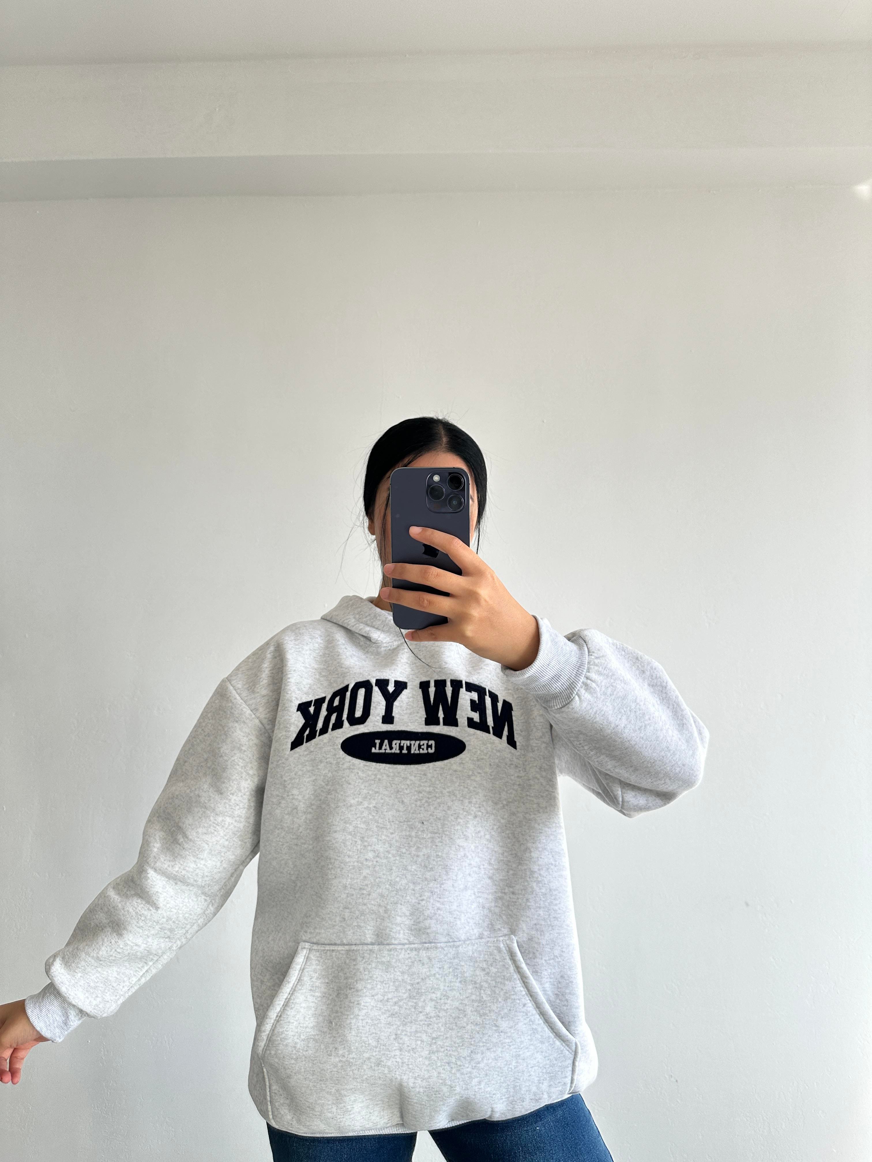 Kapüşonlu gri şardonlu sweatshırt