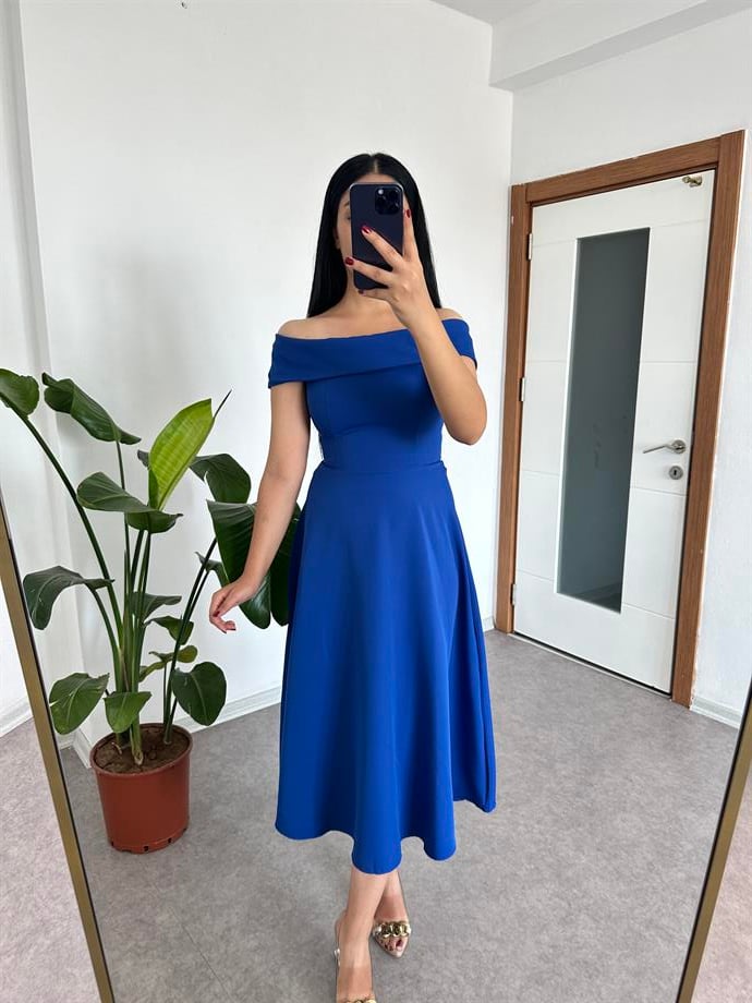 Kayıkçı yaka mavi elbise 