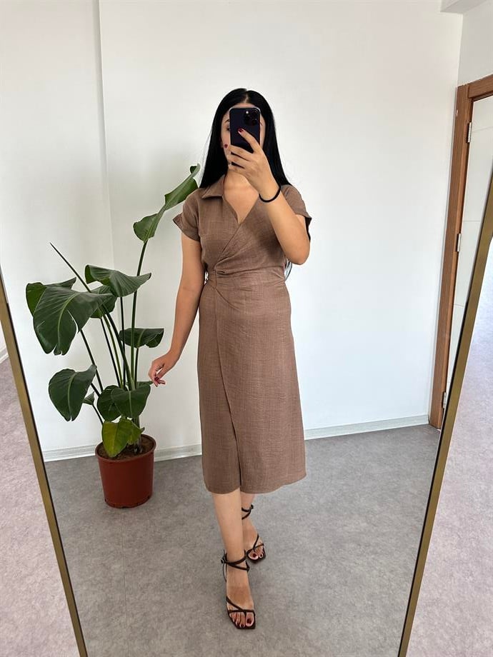 Keten kruvaze elbise