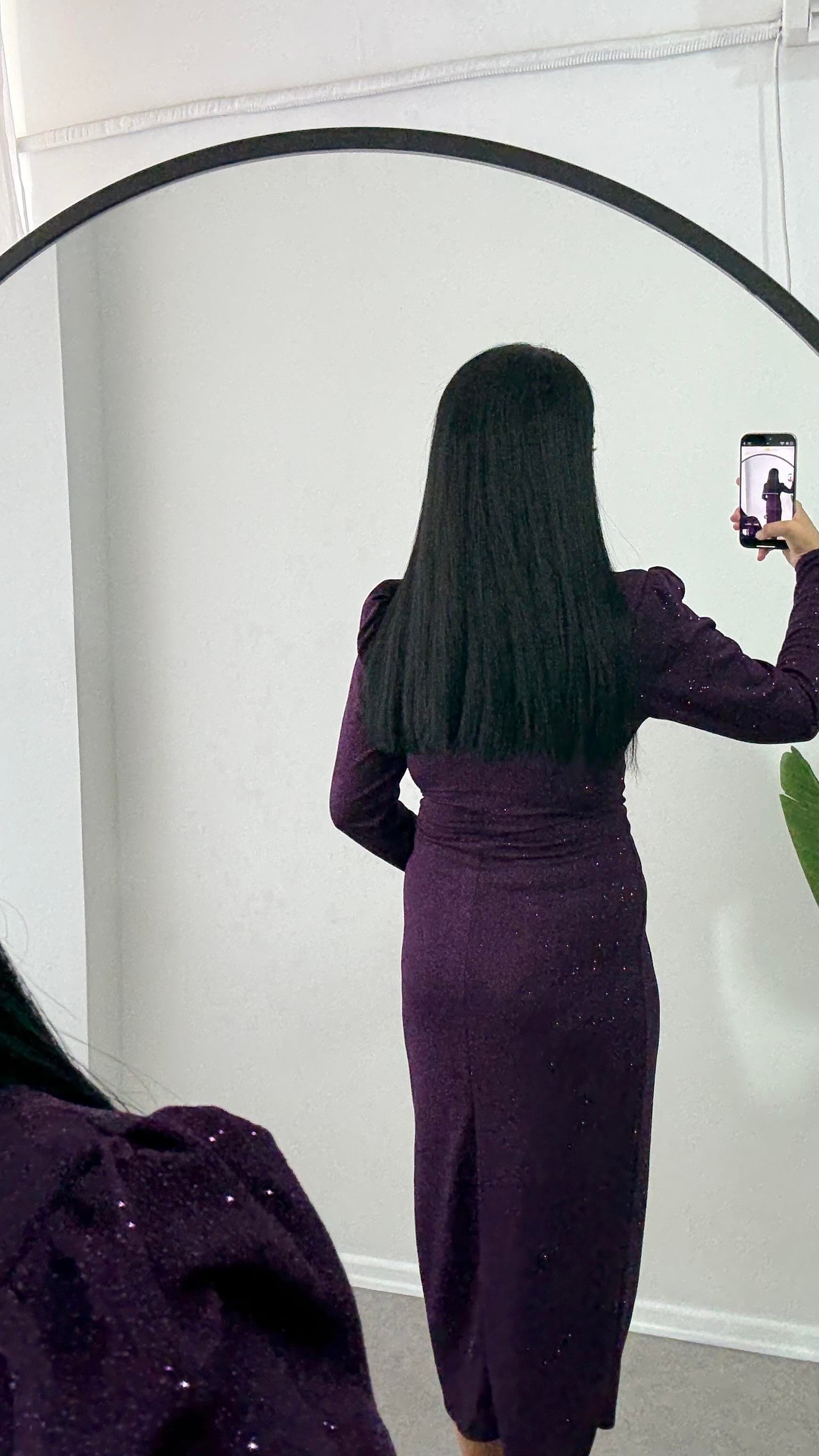 Laren Drapeli Simli Mor Elbise