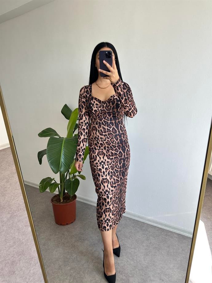 Leopar elbise 