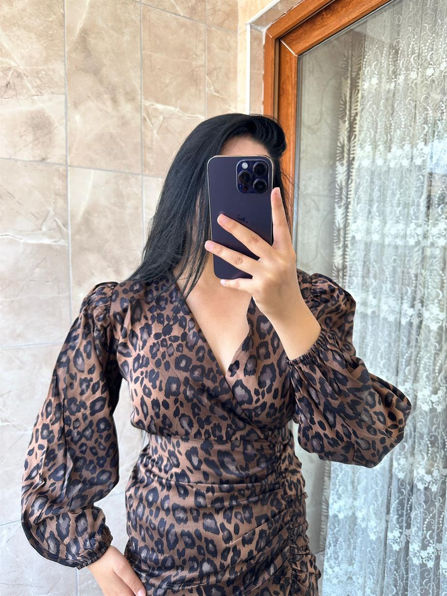 LEOPAR SATEN ELBİSE