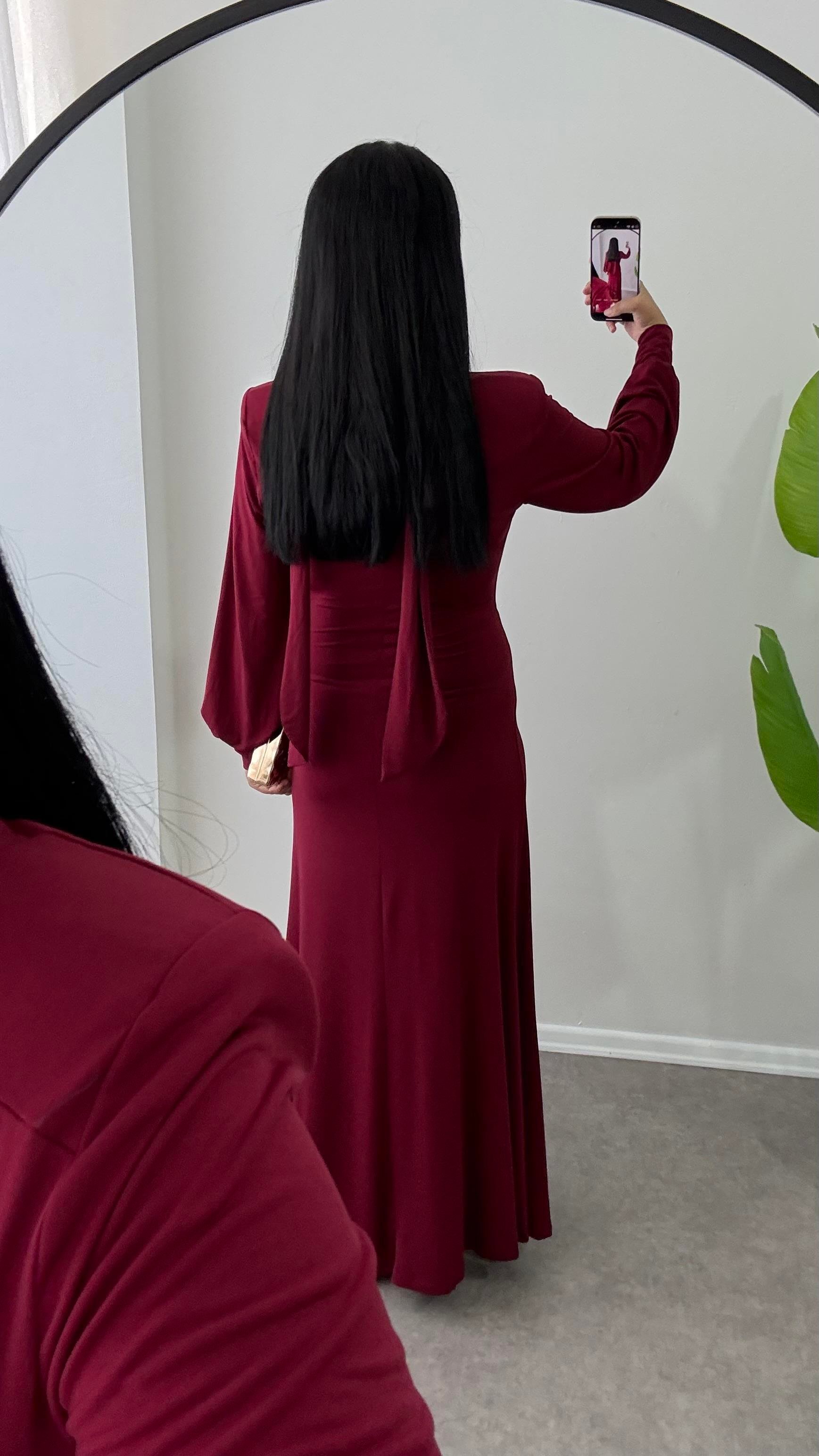 Lora Bordo Sendy Kumaş Elbise