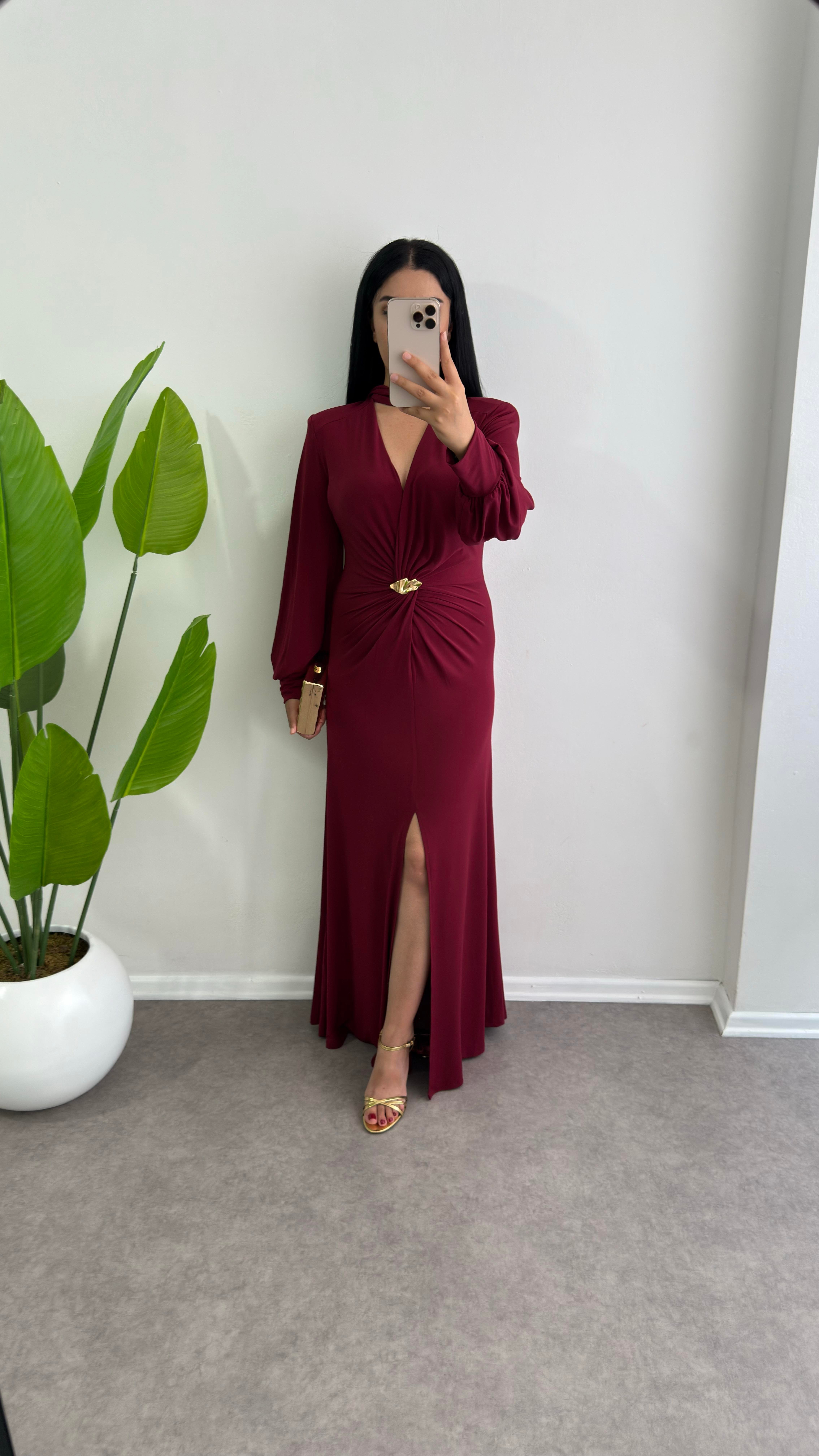 Lora Bordo Sendy Kumaş Elbise