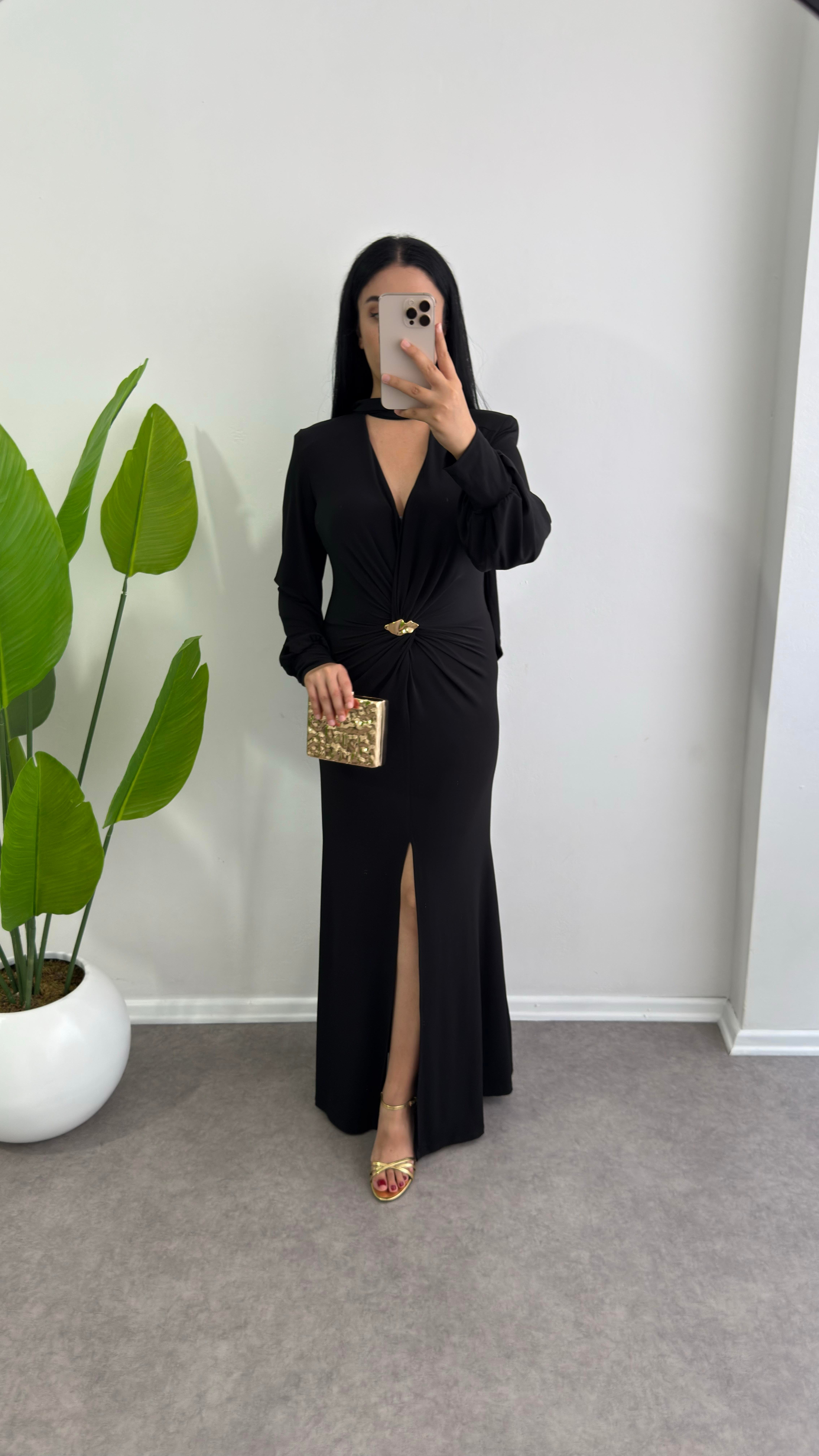 Lora Siyah Sendy Kumaş Elbise