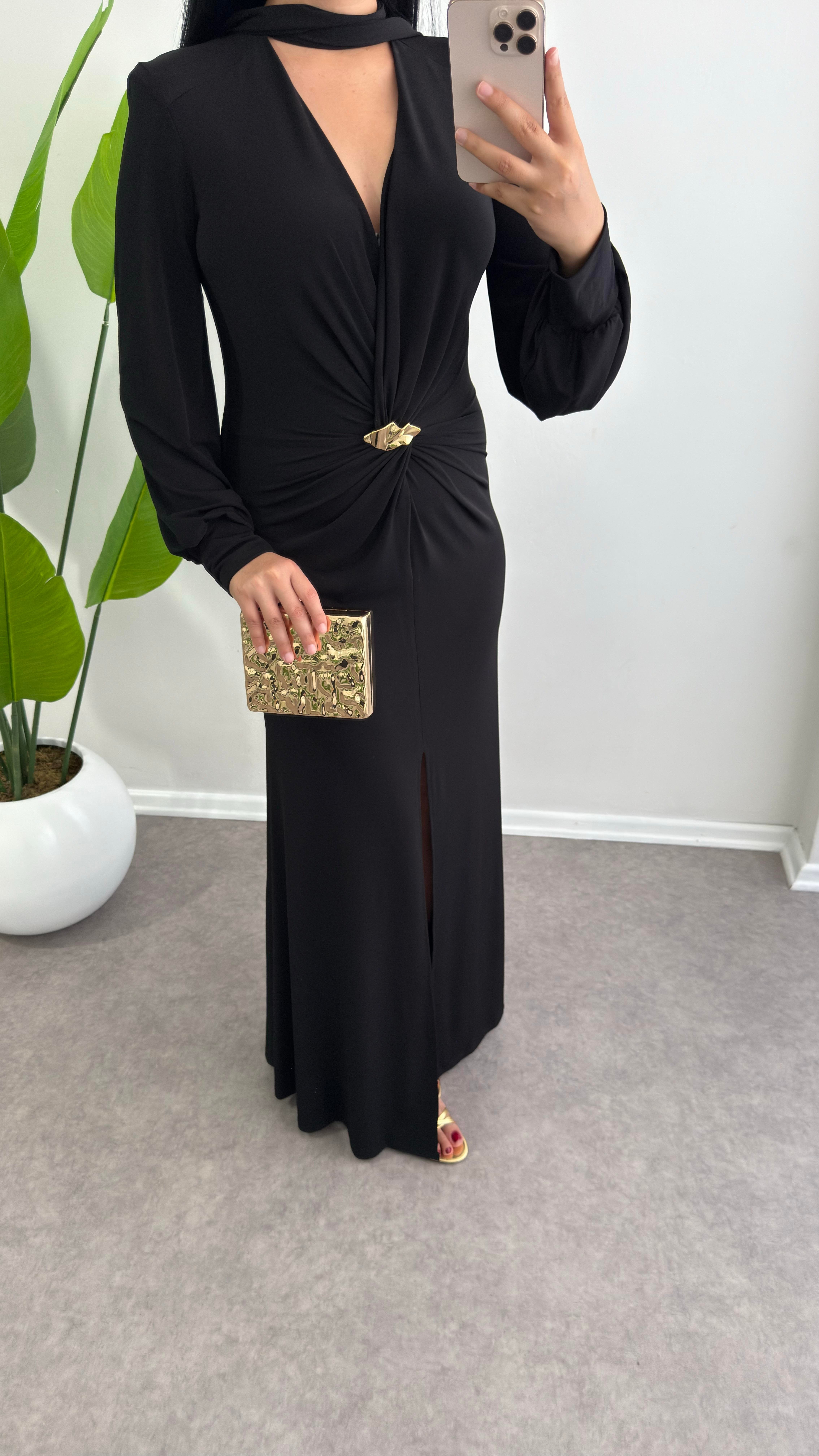 Lora Siyah Sendy Kumaş Elbise