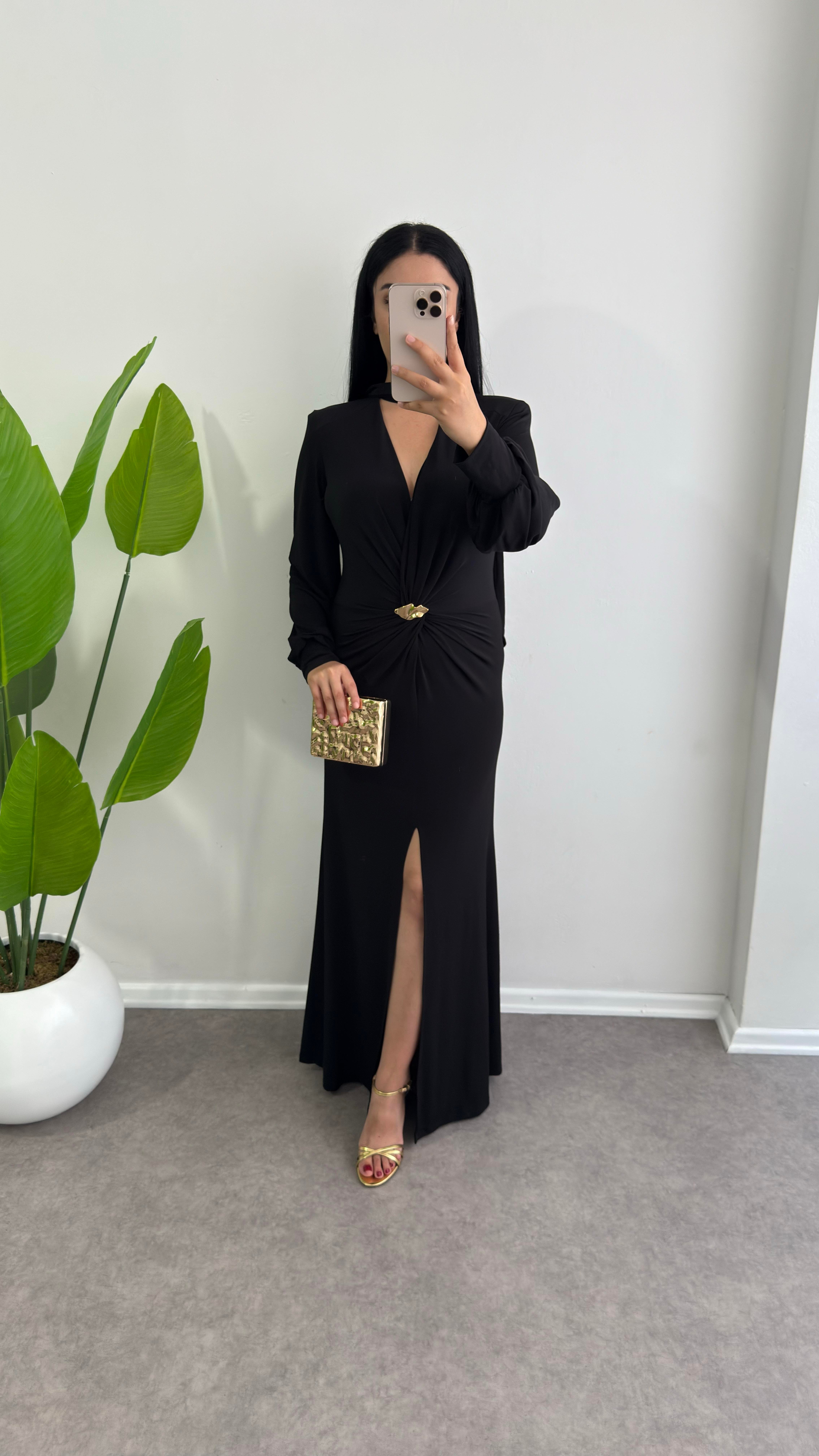 Lora Siyah Sendy Kumaş Elbise