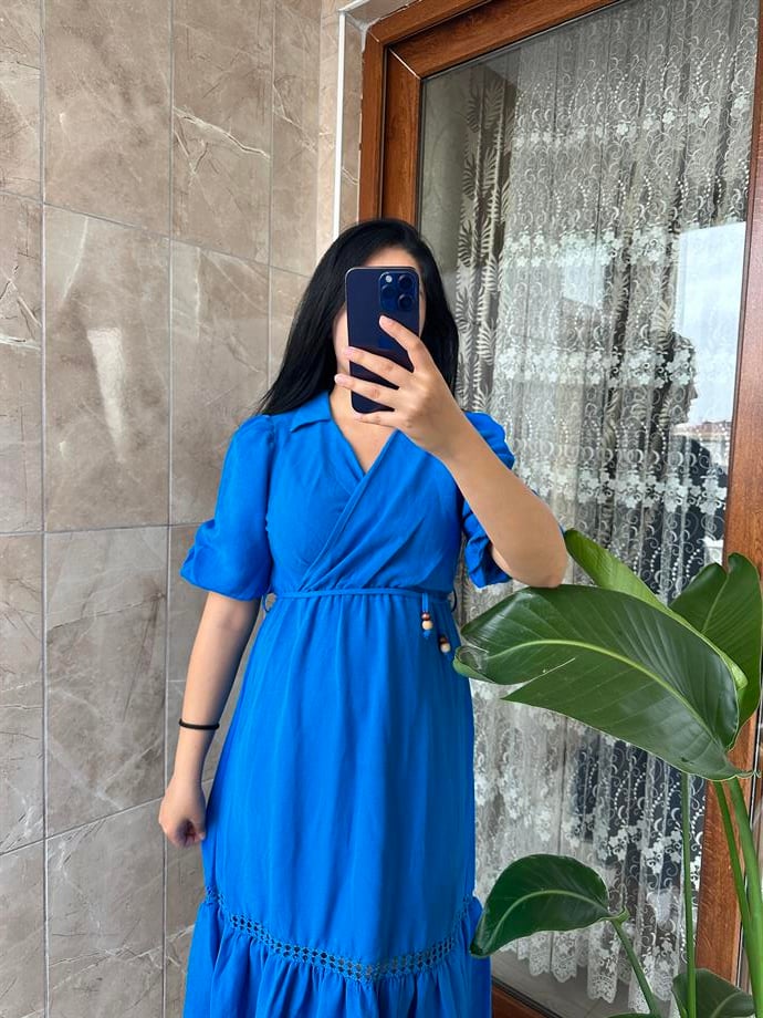 MAVİ BALON KOL ELBİSE