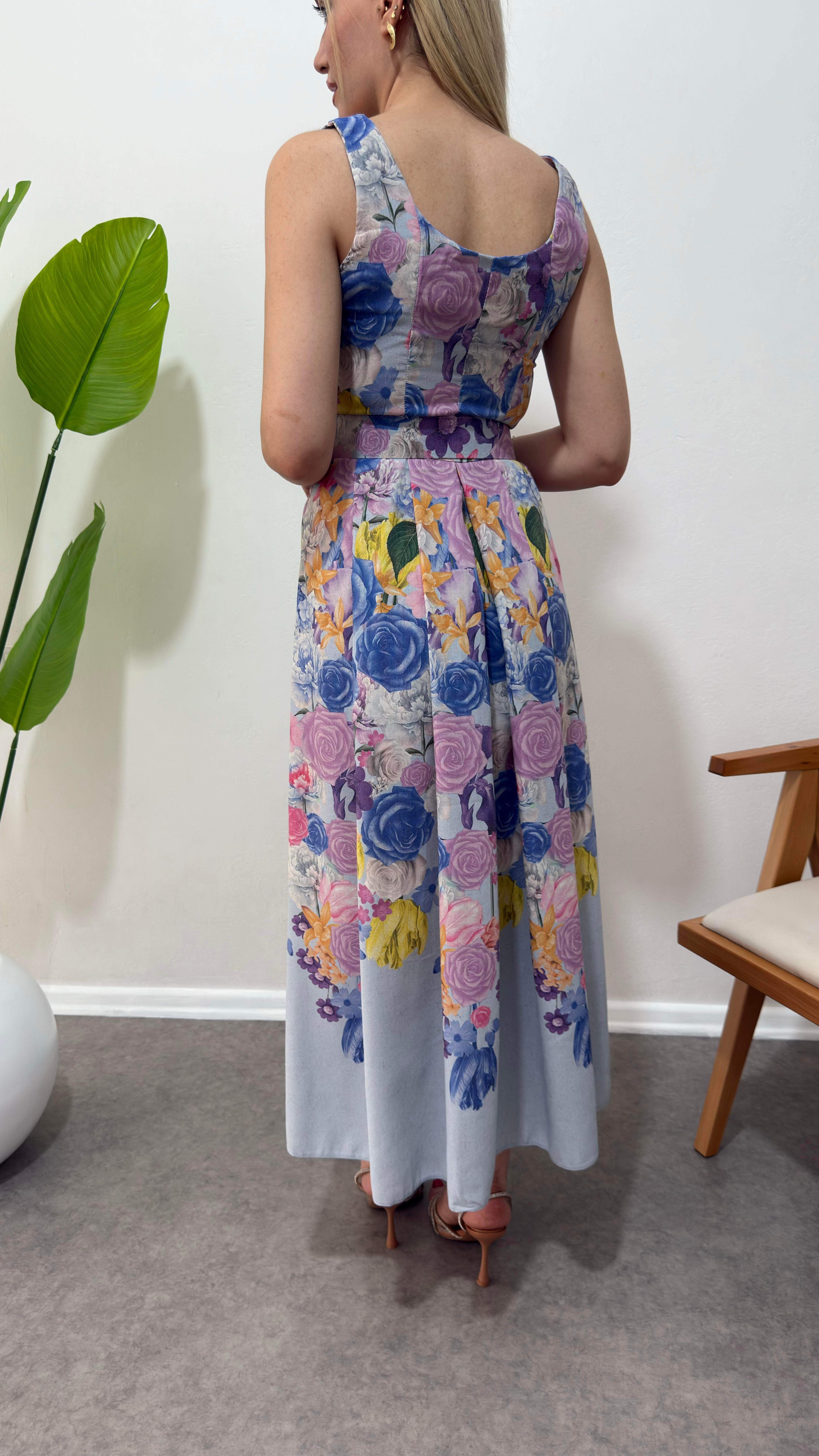 Mavi Çiçekli Lory Elbise 