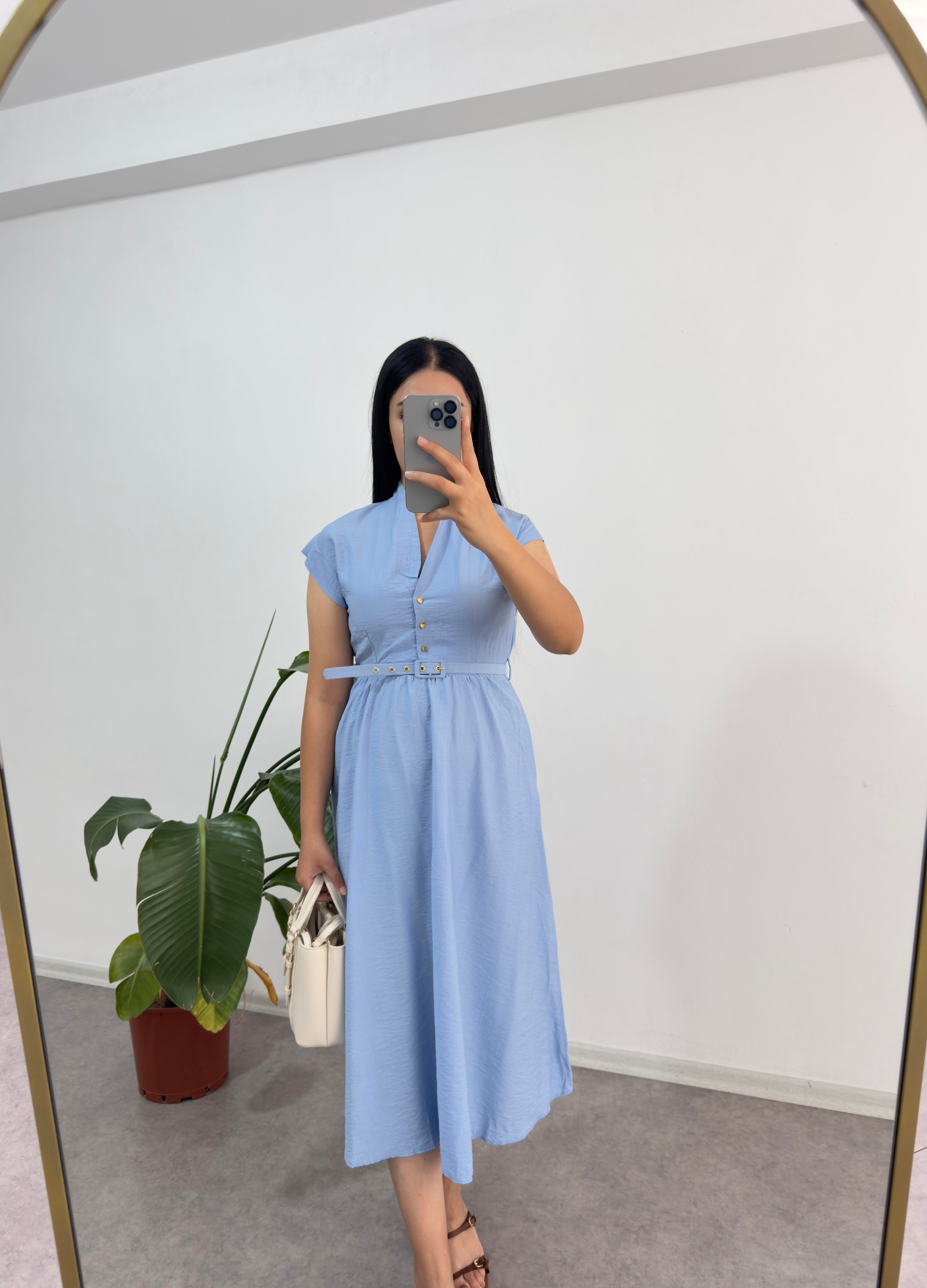 Mavi Hakim Yaka Elbise