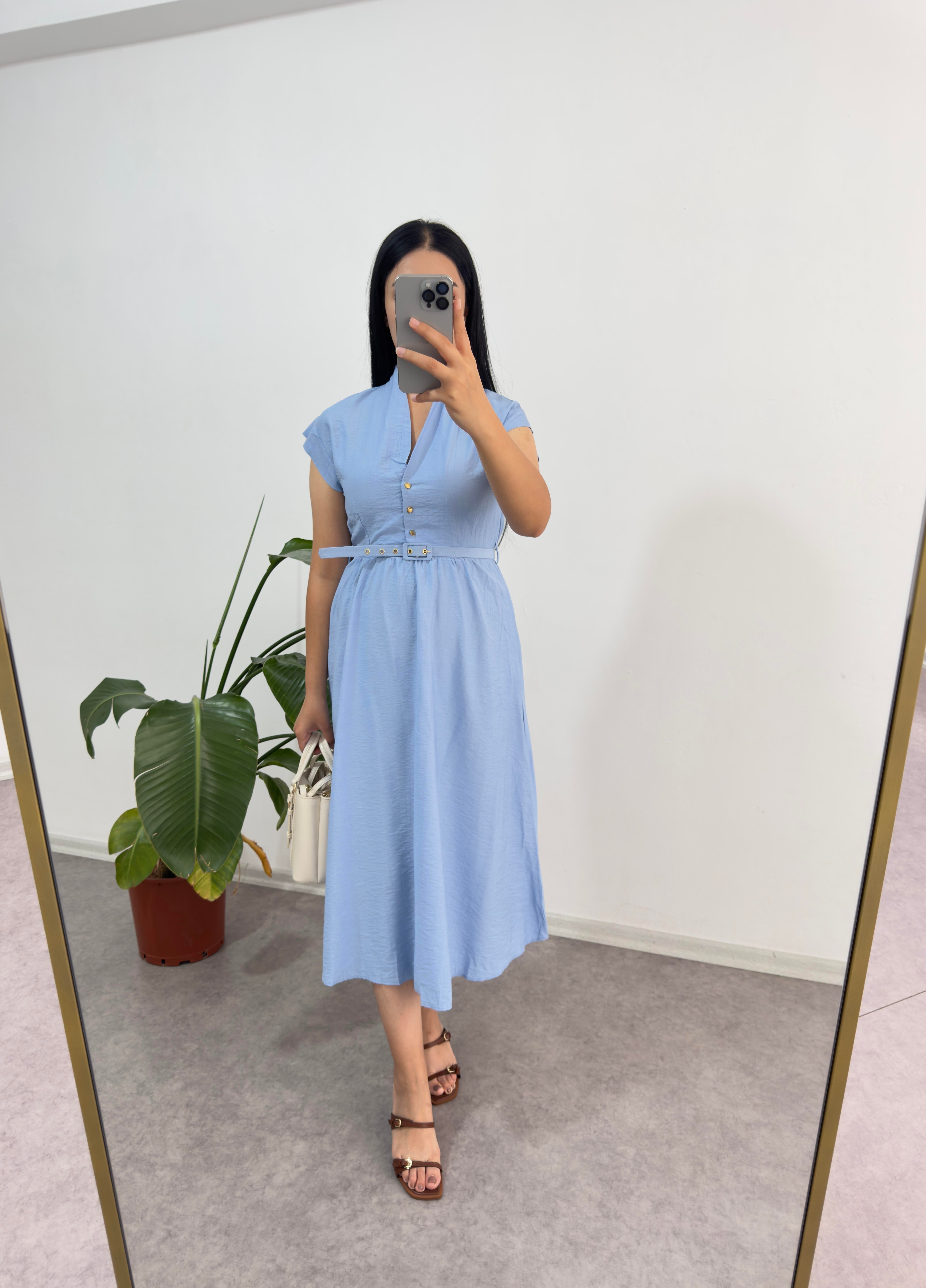 Mavi Hakim Yaka Elbise