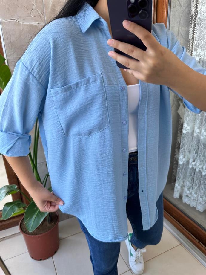 Mavi keten gömlek