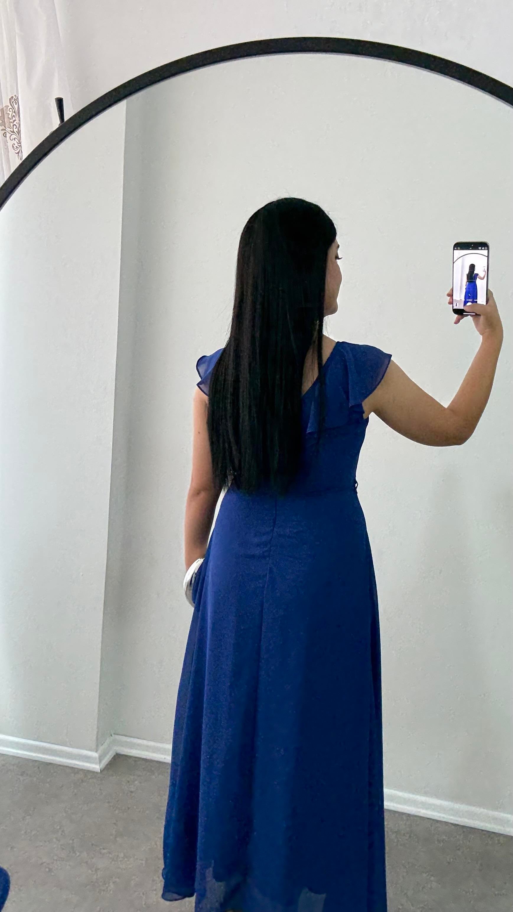 Mavi Şifon Piyen Elbise