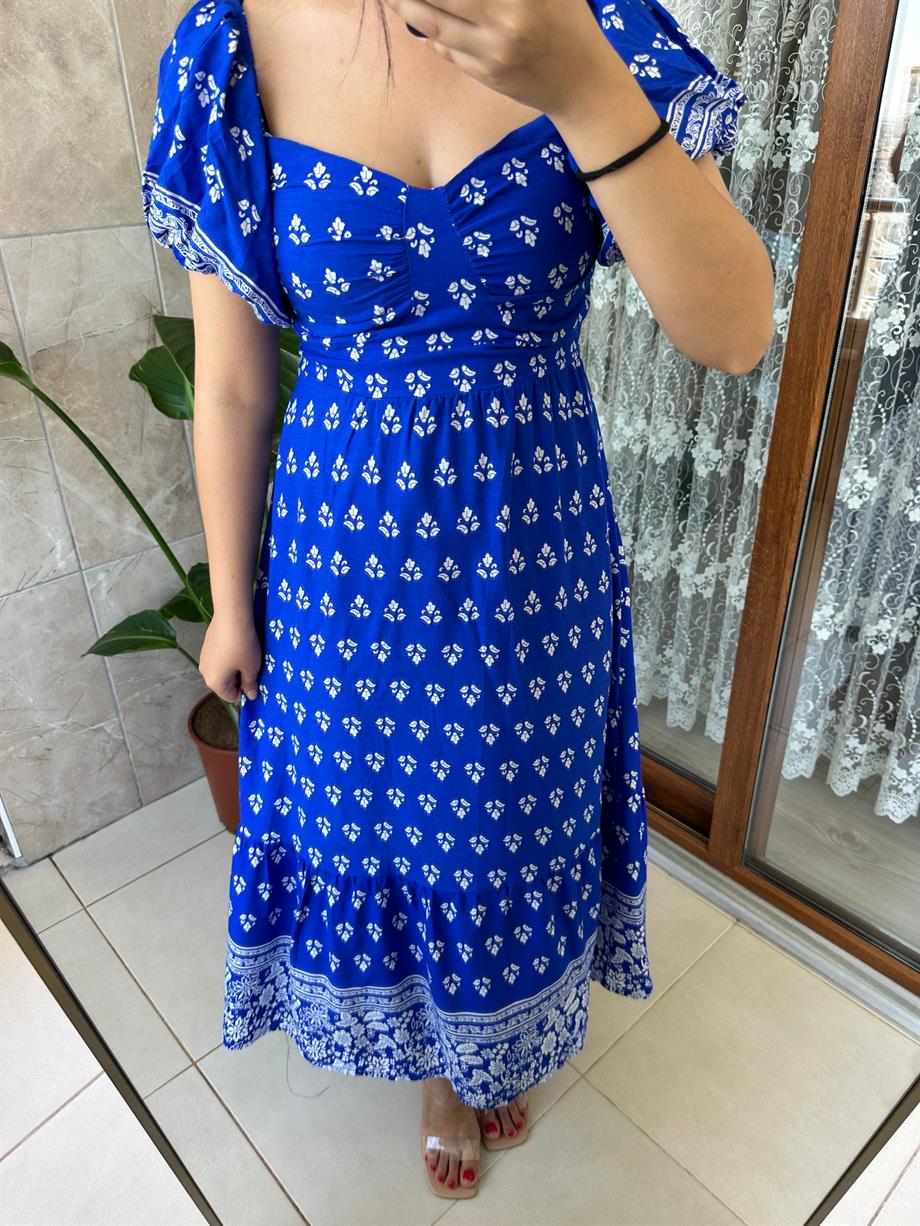 MAVİ VİSKON ELBİSE