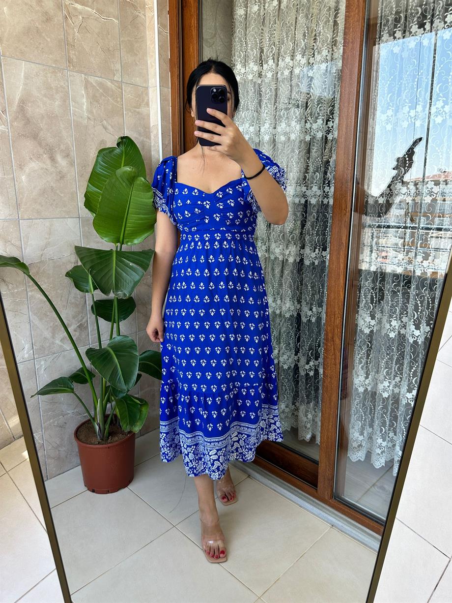 MAVİ VİSKON ELBİSE