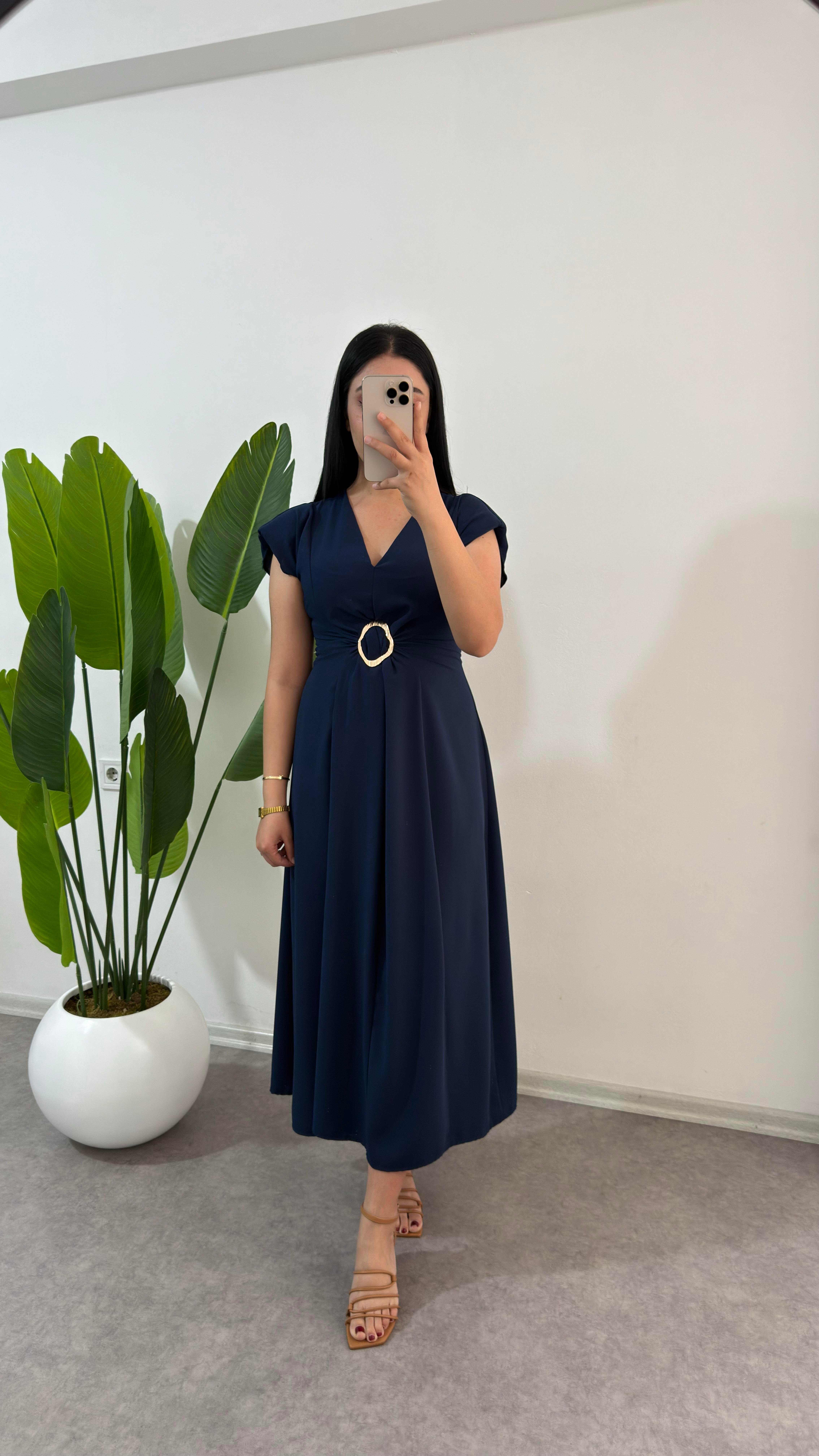 Meftun Lacivert Elbise