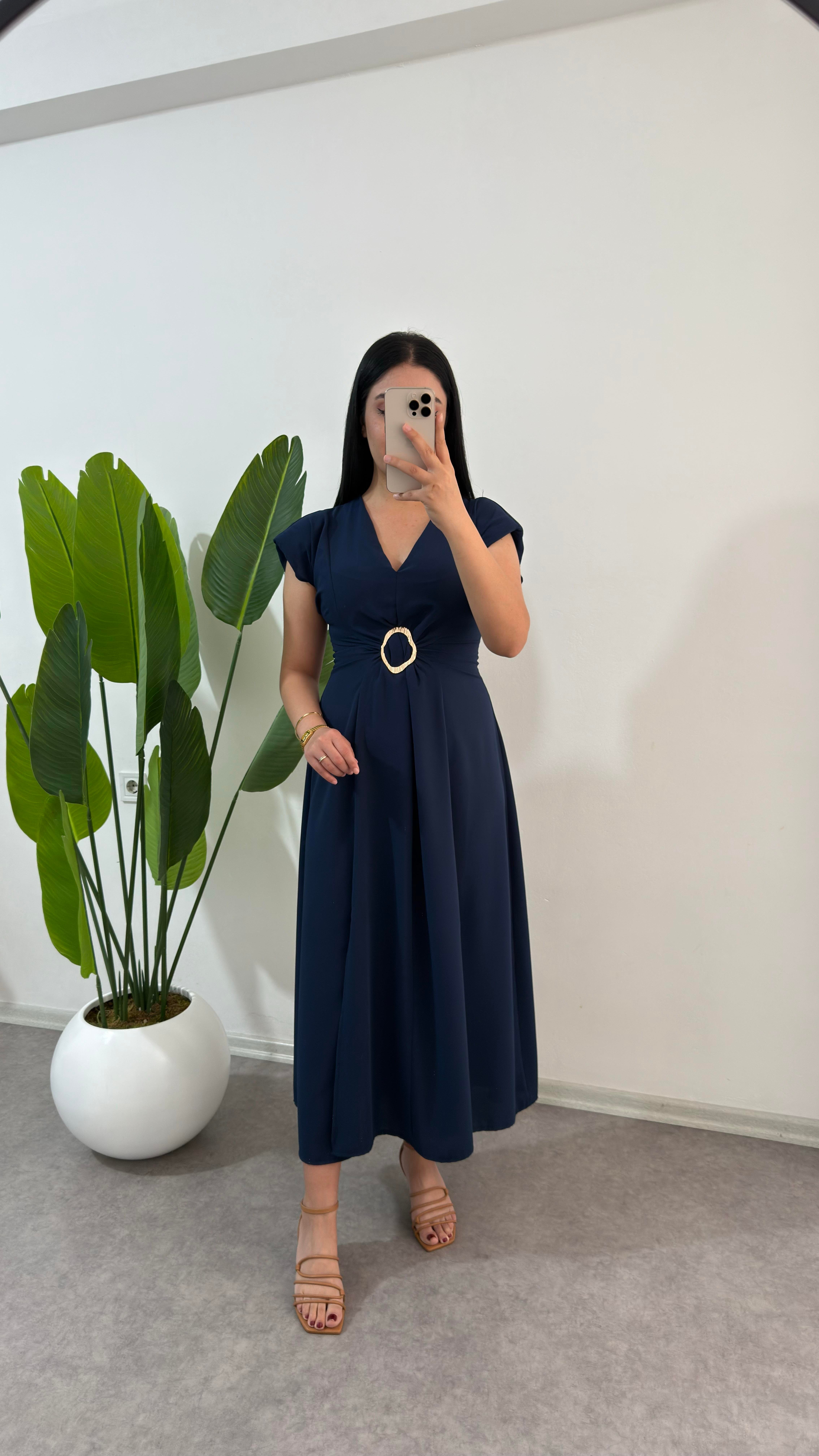 Meftun Lacivert Elbise