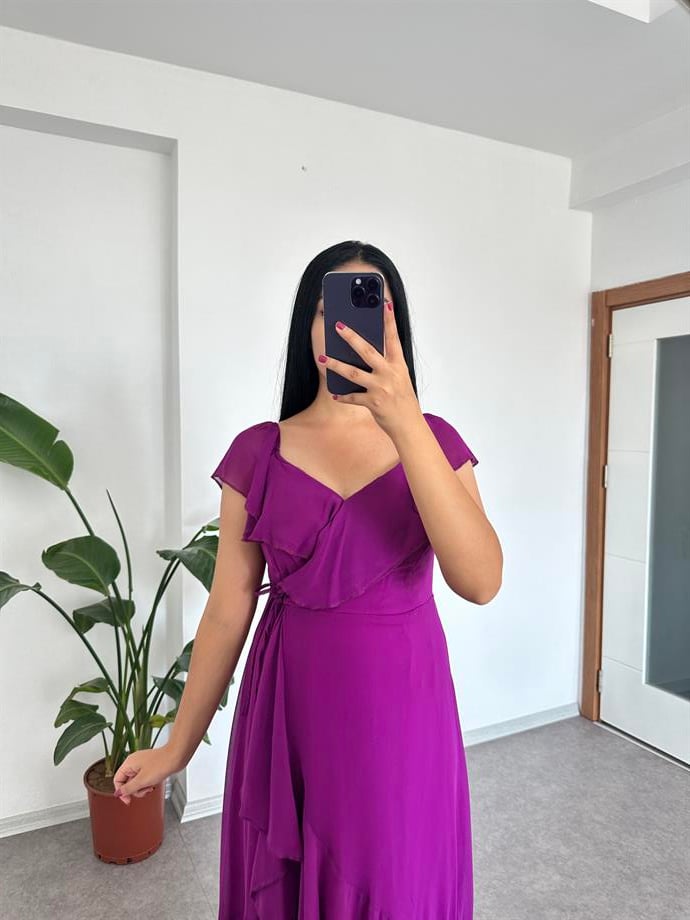 Mor şifon astarlı elbise 