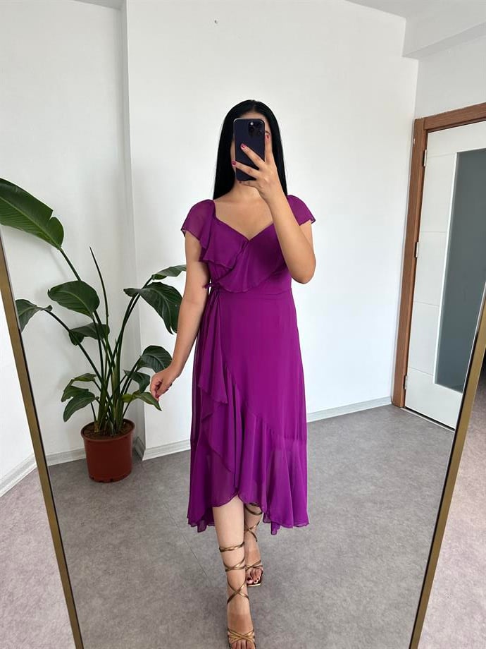 Mor şifon astarlı elbise 