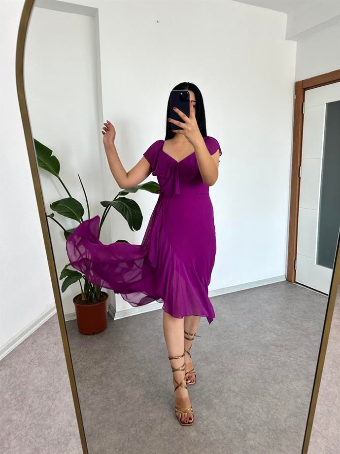 Mor şifon astarlı elbise 