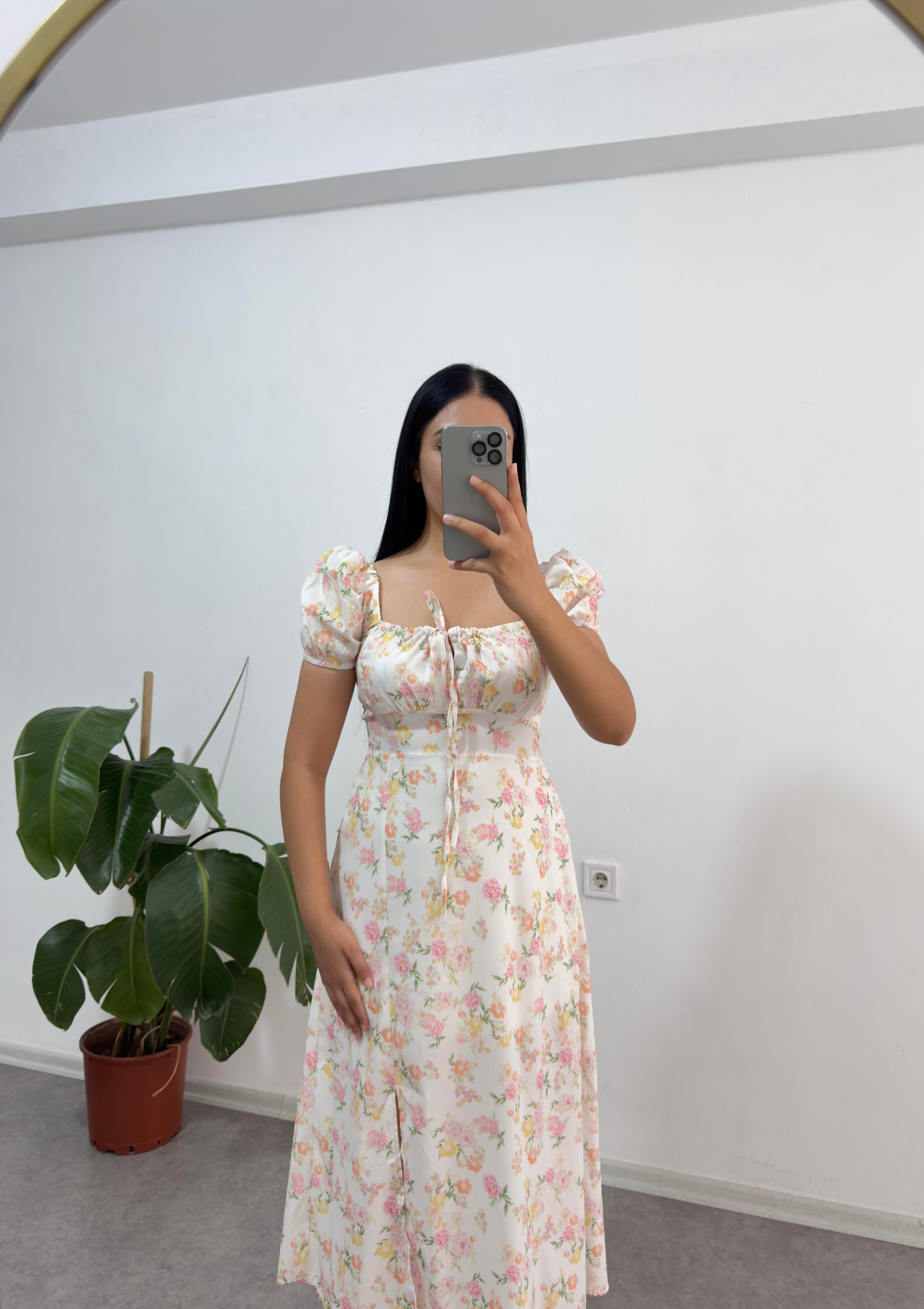 Nyb Çiçekli Krem Elbise 