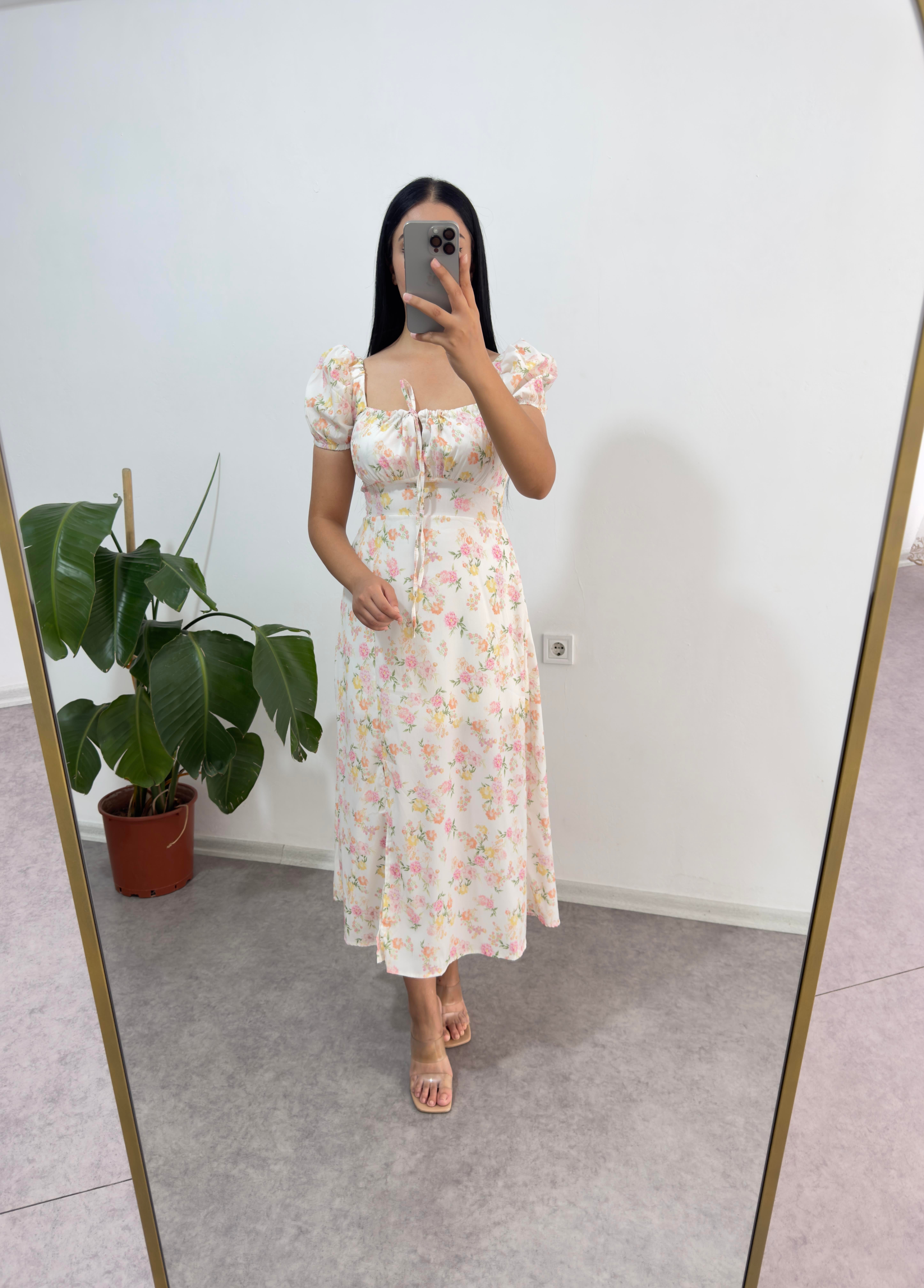 Nyb Çiçekli Krem Elbise 