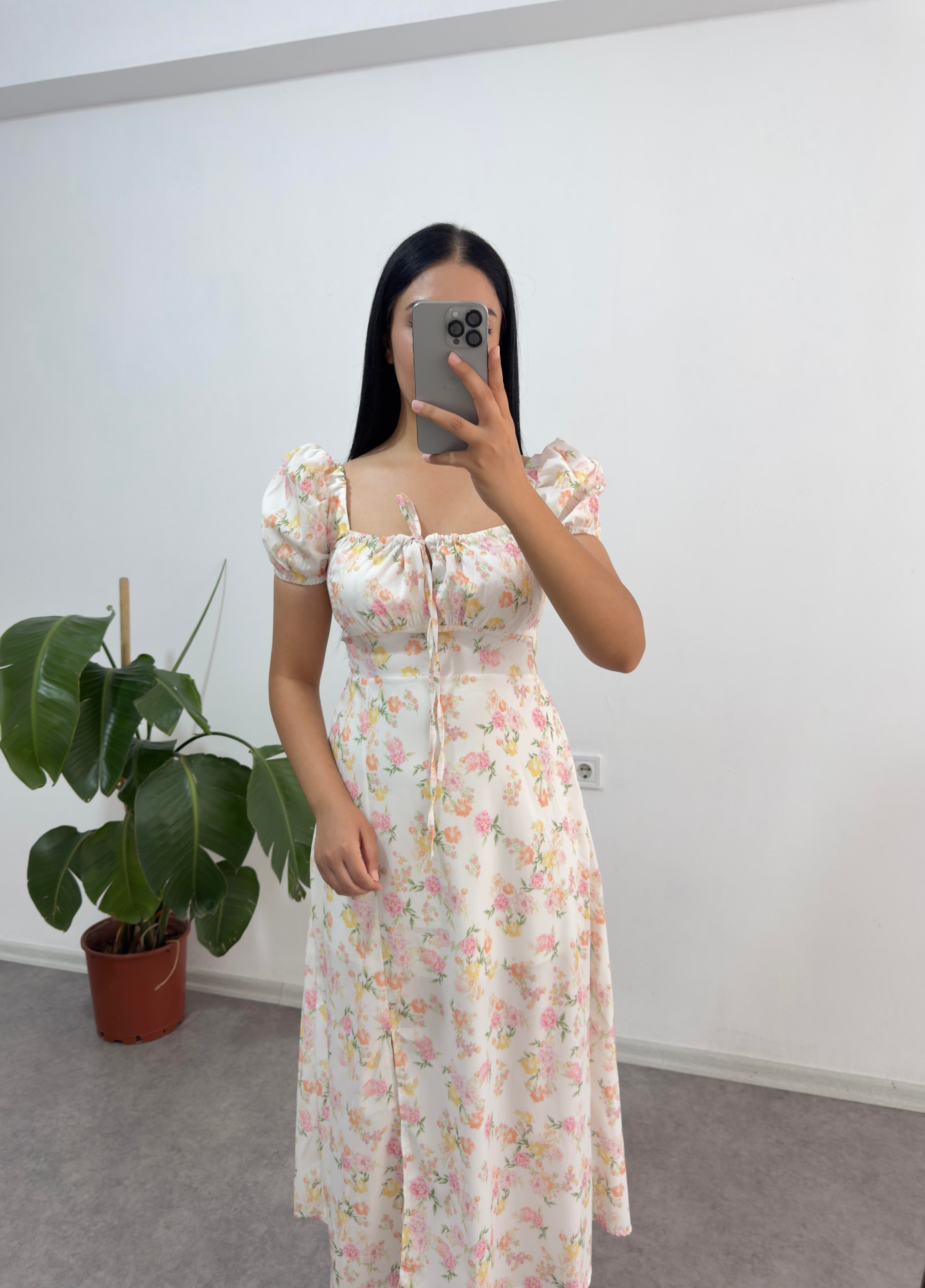 Nyb Çiçekli Krem Elbise 